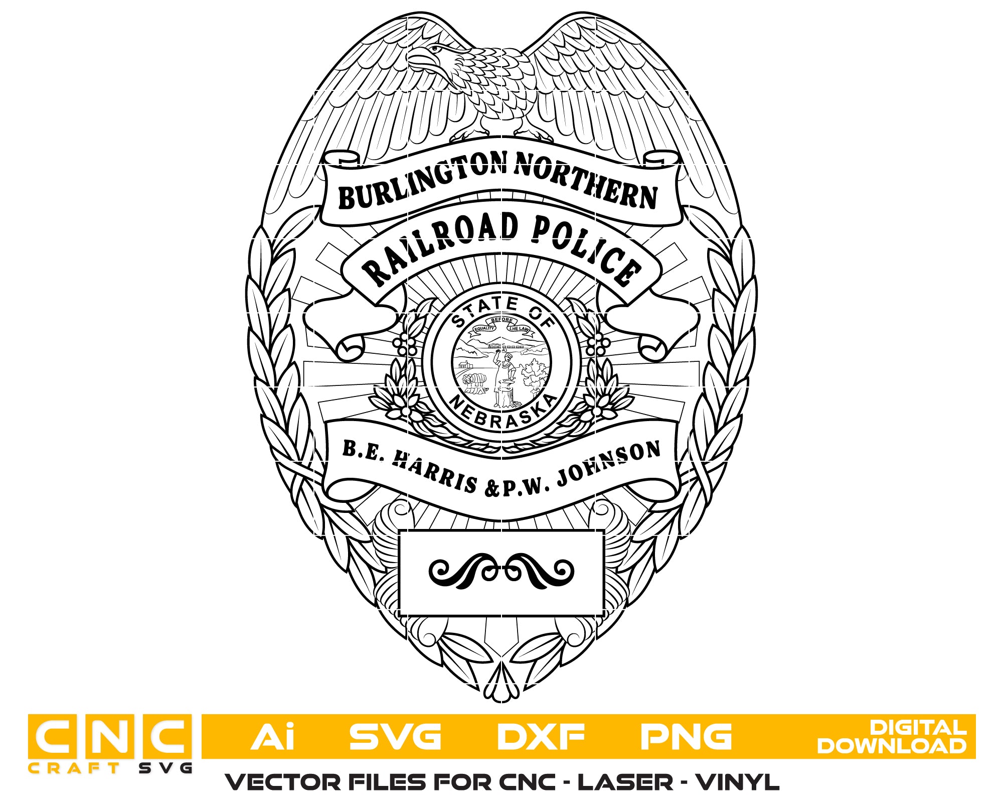 burlington northern railroad police badge svg, railroad police department badge vector design, burlington northern police svg emblem, railroad law enforcement badge svg, burlington northern police badge svg