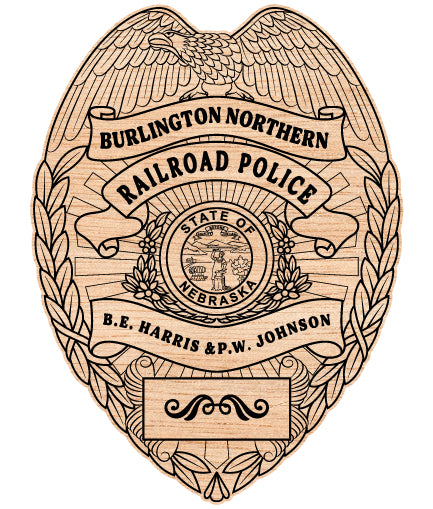 burlington northern railroad police badge svg, railroad police department badge vector design, burlington northern police svg emblem, railroad law enforcement badge svg, burlington northern police badge svg