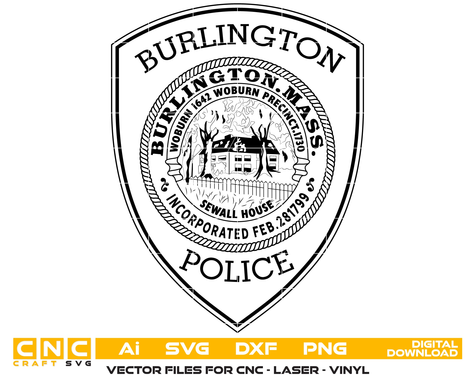 Burlington Police Patch SVG, Burlington Massachusetts Police Patch Vector, Burlington MA Police Emblem SVG, Massachusetts Police Patch Vector, Burlington Police Logo SVG
