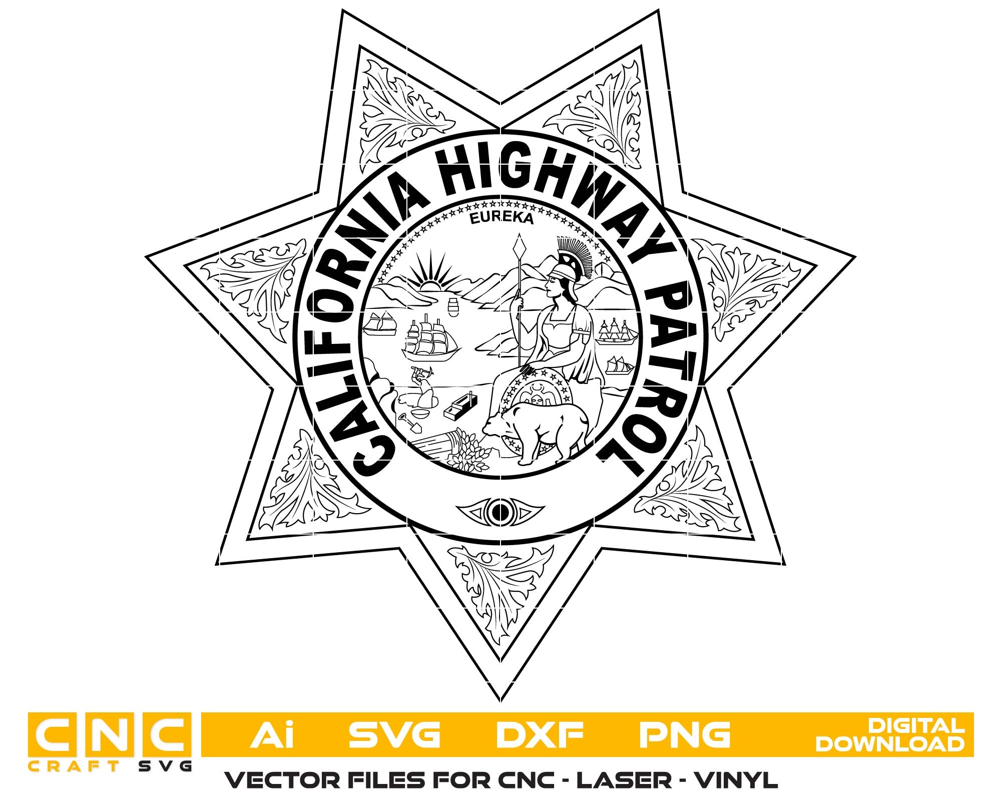California Highway Patrol Police Badge SVG, CHP Badge Vector, California Police Emblem SVG, CHP Law Enforcement Vector, California Highway Patrol Badge