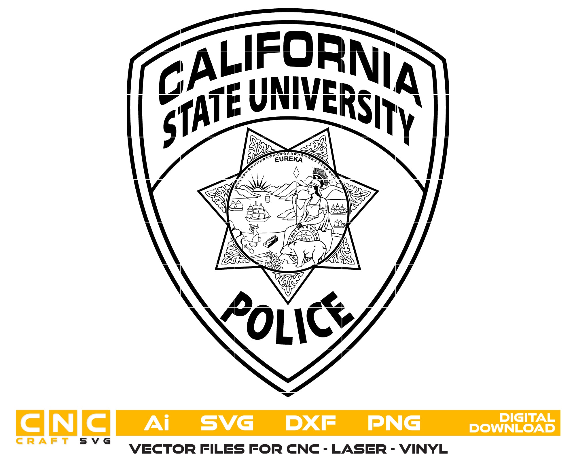 California State University Police Shoulder Patch SVG, CSU Police Patch Vector, California Campus Police Emblem SVG, University Safety Patch Design, College Law Enforcement Logo