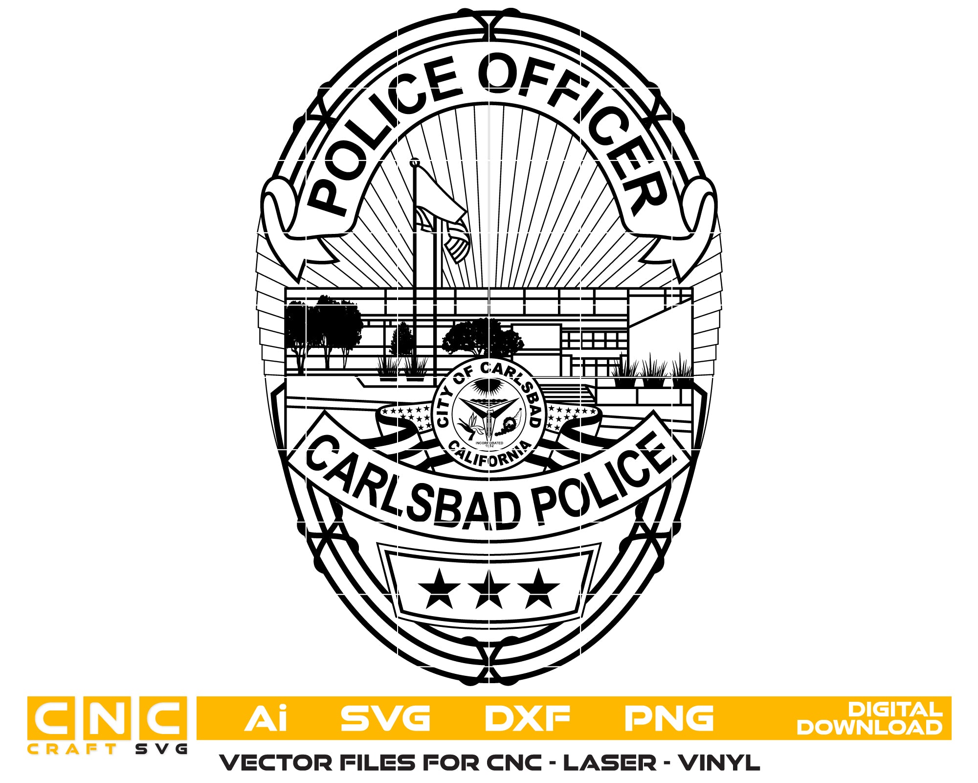 Carlsbad Police Officer Badge SVG, California Police Badge Vector, Carlsbad Law Enforcement Emblem, Police Officer Shield SVG, Carlsbad PD Badge Design