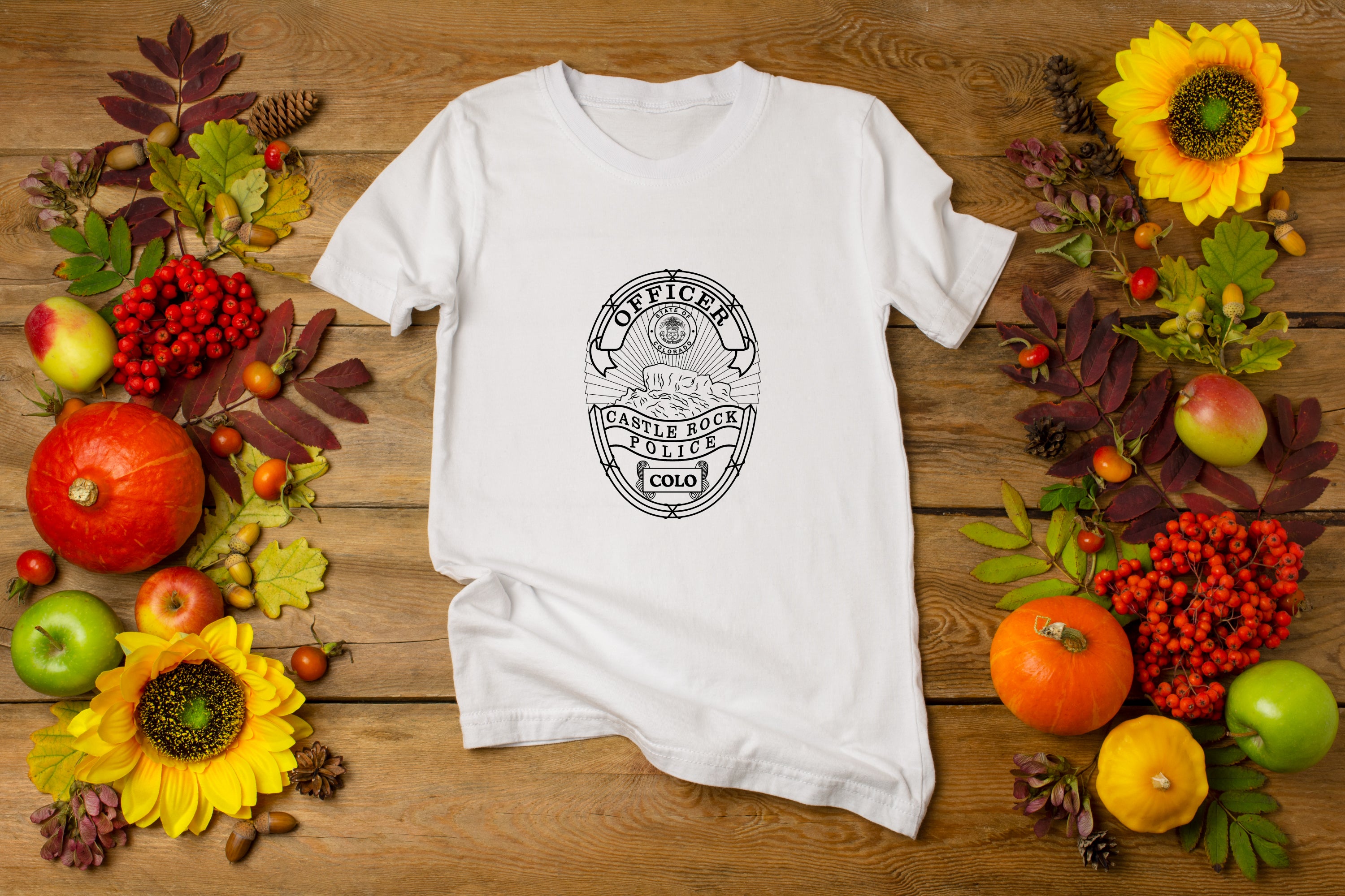 Castle Rock Police Officer Badge SVG digital download, Colorado police officer emblem vector design for Cricut, Silhouette, CNC, engraving, and law enforcement crafts.