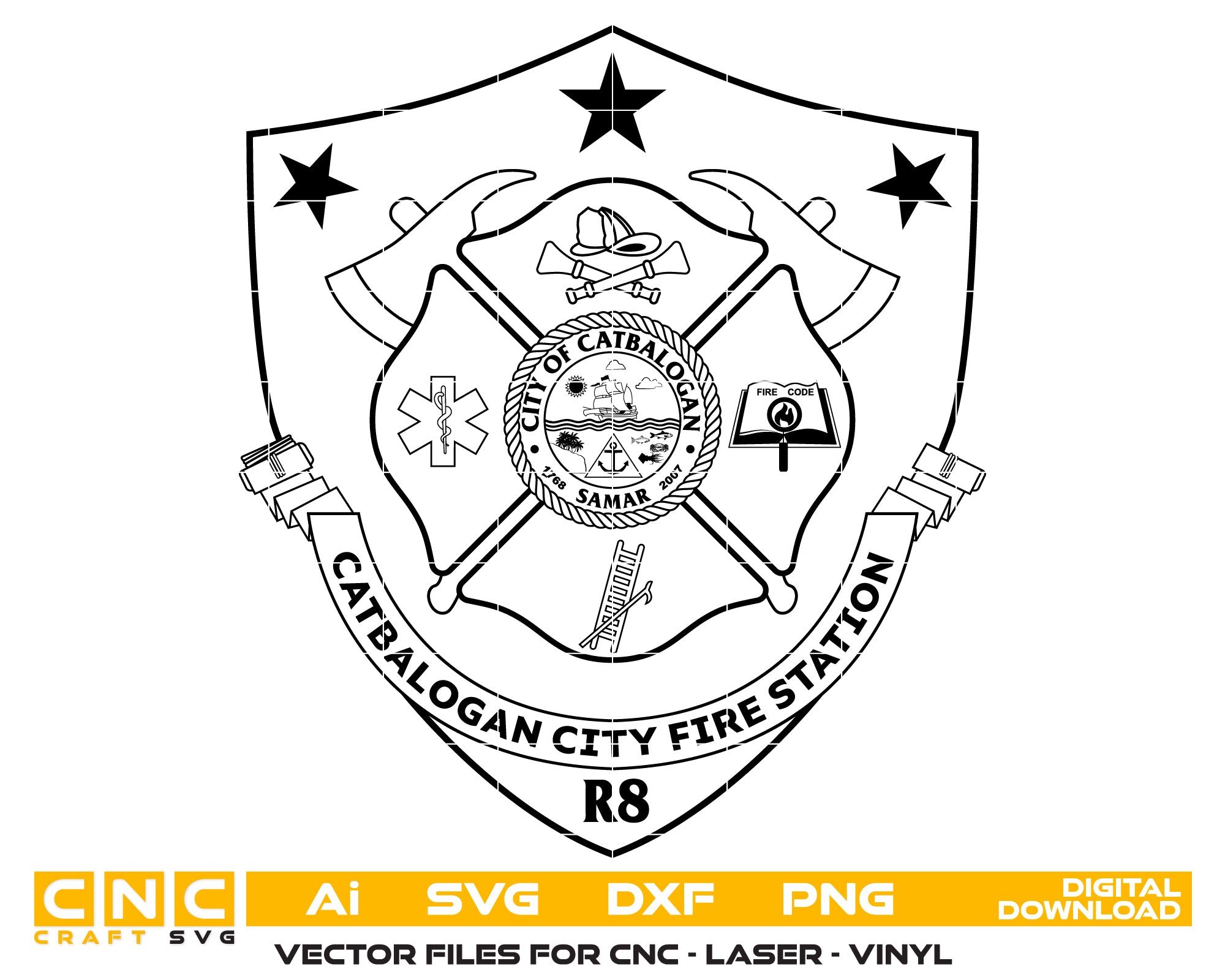 Catbalogan City Fire Station Patch SVG, Catbalogan Firefighter Patch Vector, Catbalogan City Fire Dept SVG Emblem, Firefighter Patch Logo Vector SVG, #support