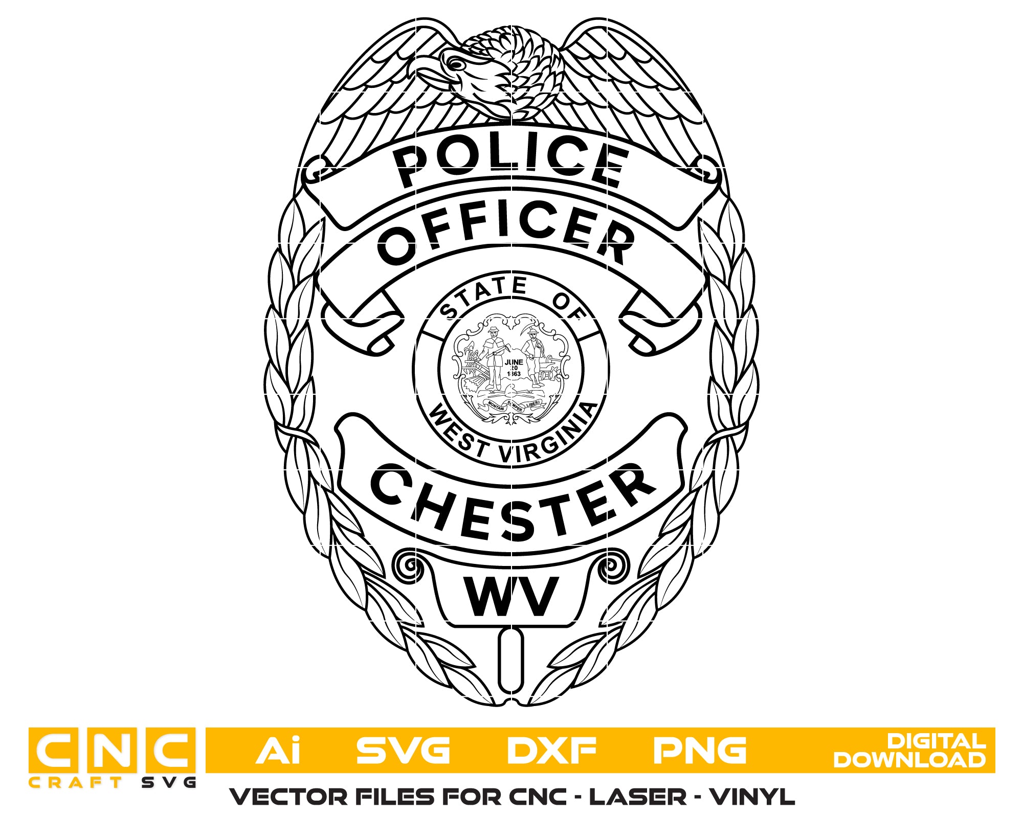 chester police officer badge svg, chester west virginia police badge vector, chester wv police svg emblem, west virginia law enforcement badge svg, #support
