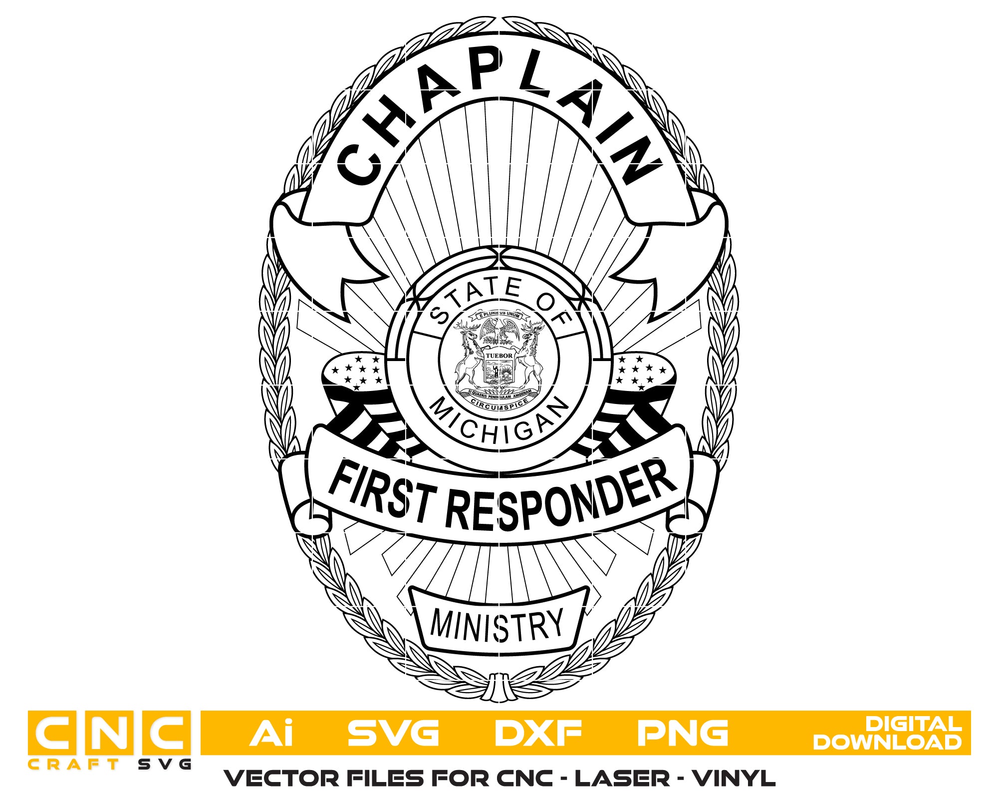 Chaplain First Responder Badge SVG, Michigan Chaplain Badge Vector, First Responder Emblem Michigan SVG, Chaplain Law Enforcement Badge SVG, Michigan Responder Badge