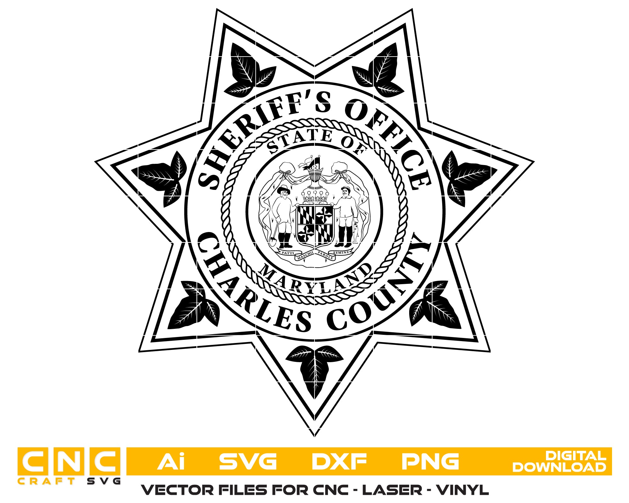 Charles County Sheriff’s Office Badge SVG, Maryland Sheriff Badge Vector, Charles County Law Enforcement Badge, Sheriff’s Office Badge SVG, Police Badge Vector