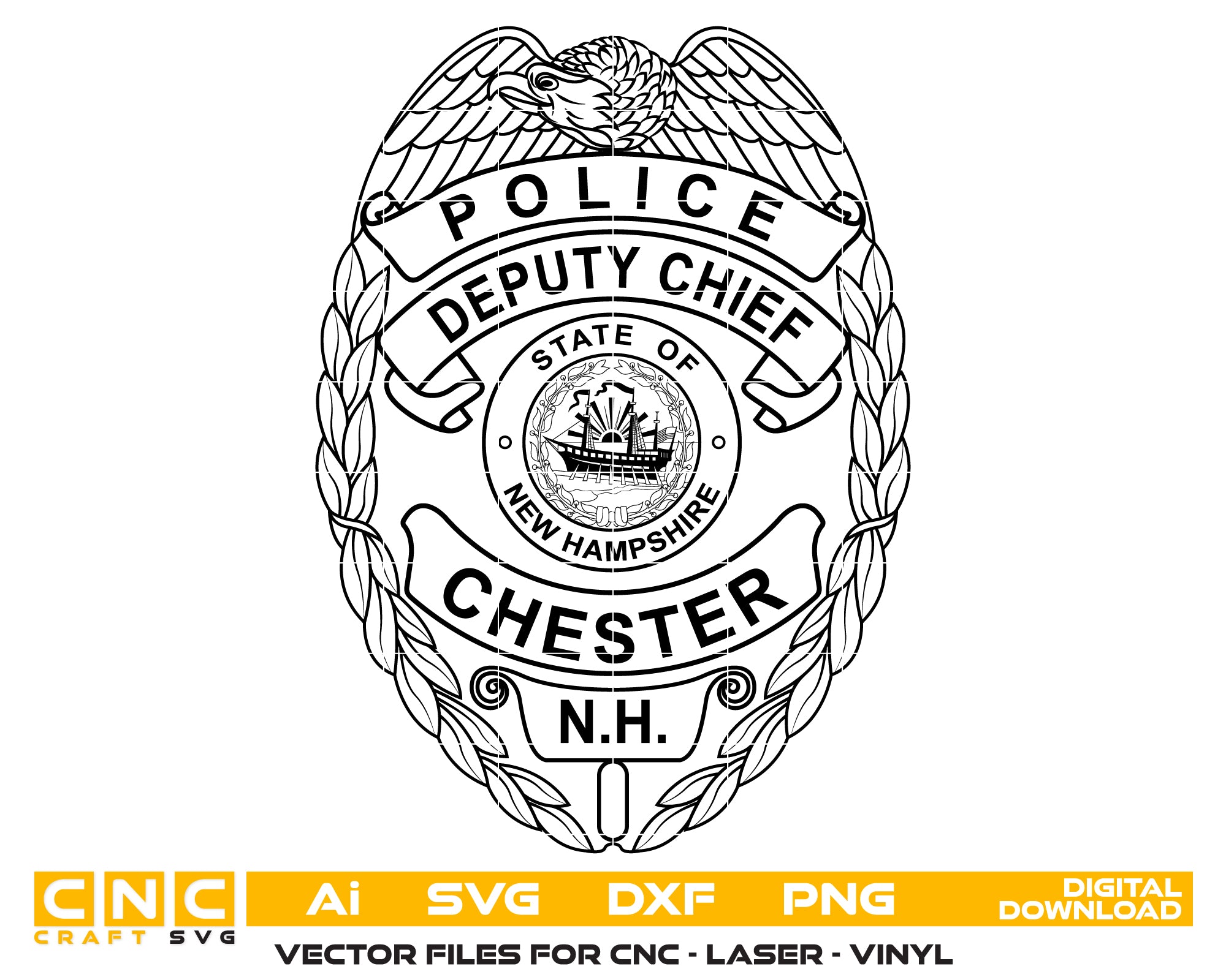 Chester Police Deputy Chief Badge SVG, Chester New Hampshire Police Badge Vector, Chester Police Deputy Chief SVG Emblem, New Hampshire Law Enforcement Badge Logo SVG, #support