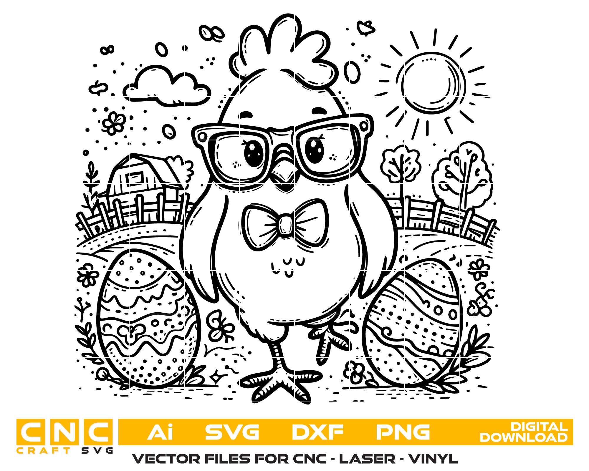 Chicken with Basket of Eggs Coloring Page – Digital Download
