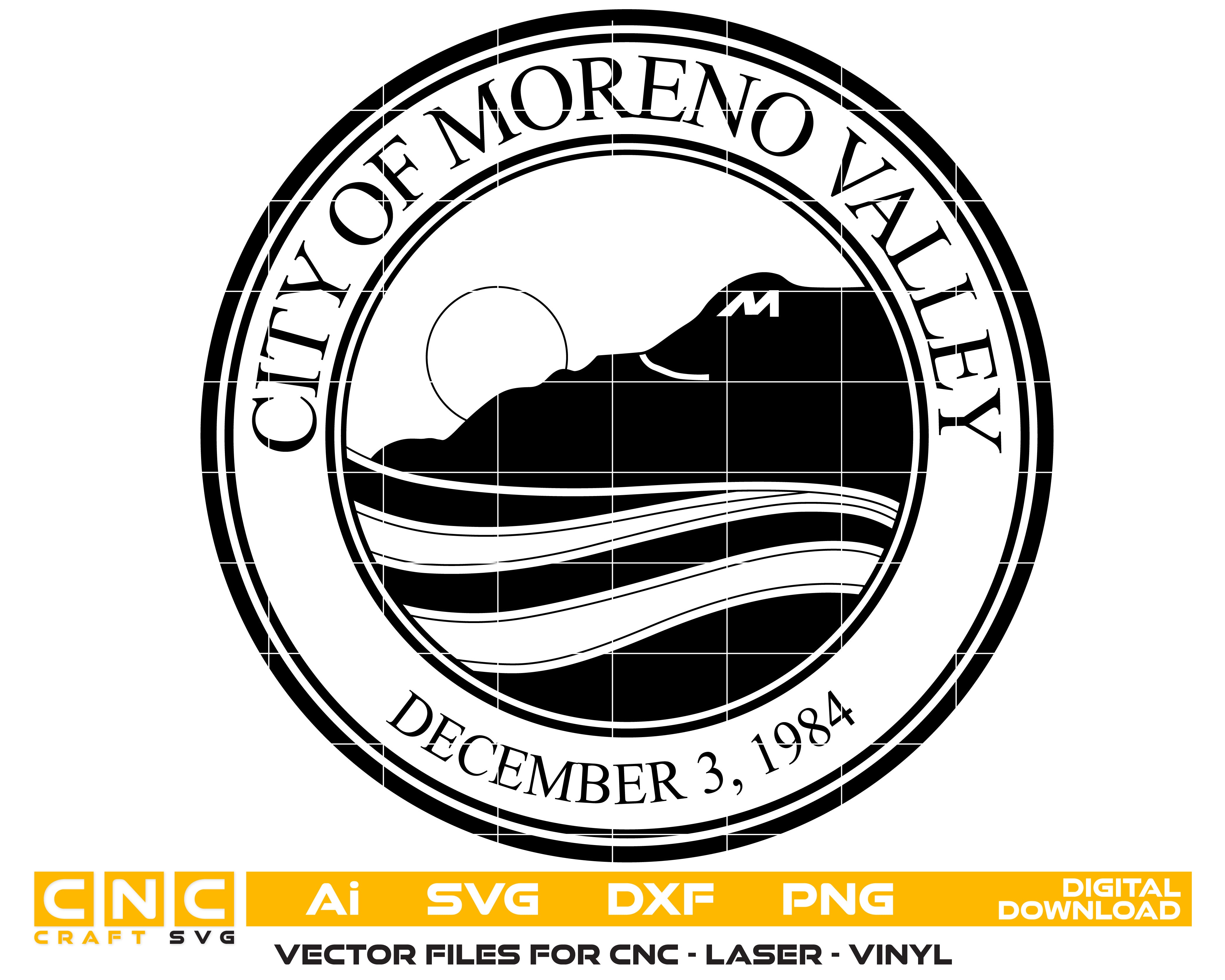 City Of Moreno Valley Seal Vector art Svg, Dxf, Jpg, Png, and Ai files For laser engraving, woodworking, acrylic painting, and all printing machines.