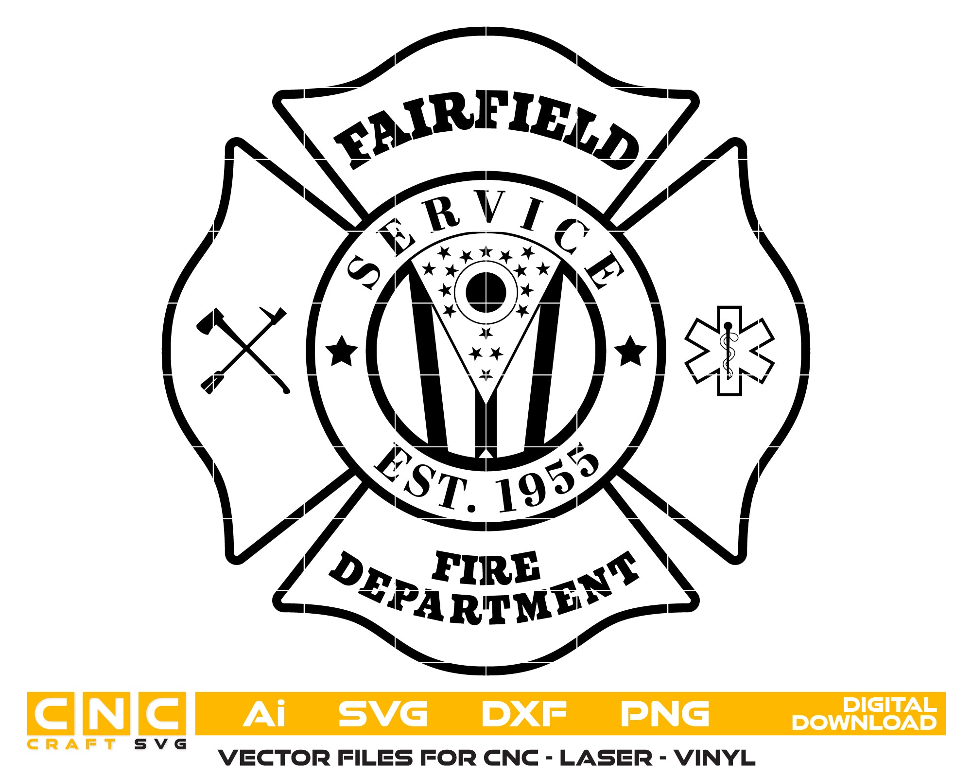 City Of Fairfield Fire Department Badge SVG, Fairfield Fire Dept Badge Vector, Fairfield Firefighter SVG Emblem, Fire Department Badge Logo Vector SVG, #support