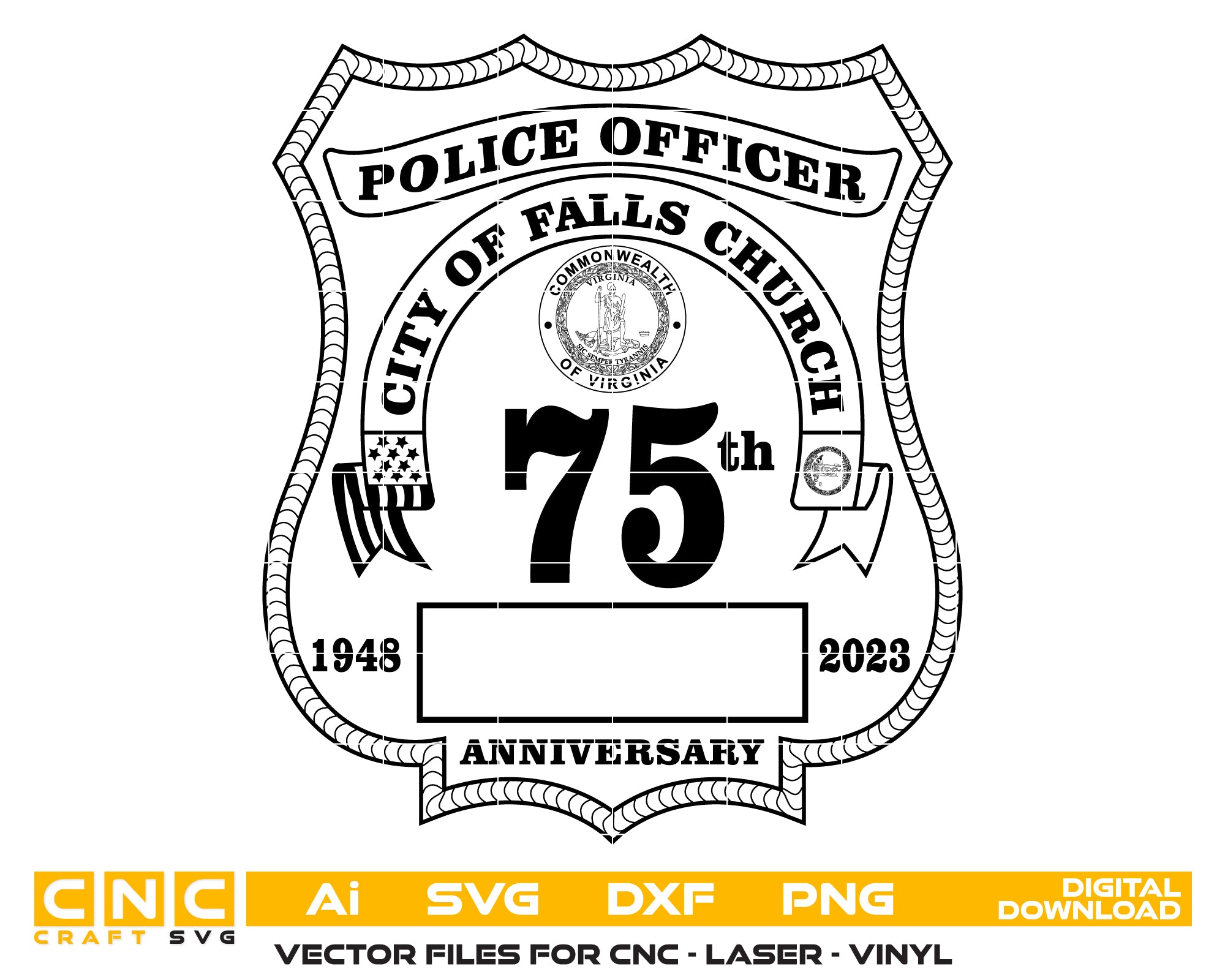 City Of Falls Church Police Officer Badge SVG, Falls Church Police Badge Vector, Falls Church Police SVG Emblem, Virginia Law Enforcement Badge Logo SVG, #support
