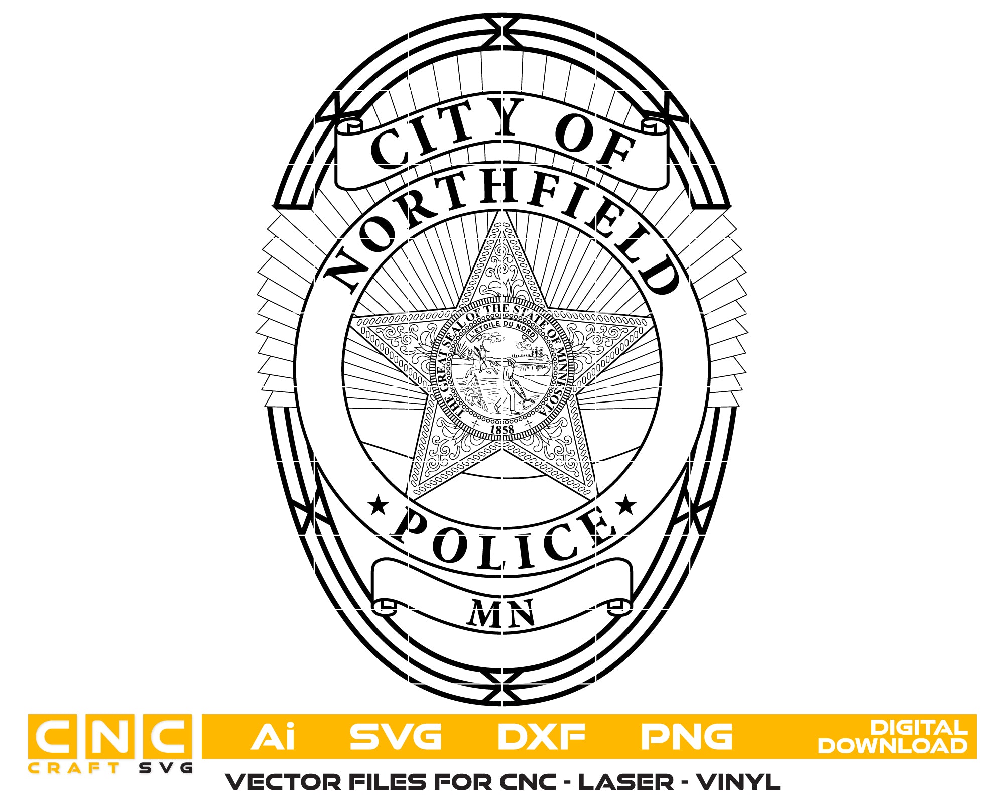 City Of Northfield Police Badge SVG, Northfield Minnesota Police Badge Vector, Northfield Police SVG Emblem, Minnesota Law Enforcement Badge Logo SVG, #support