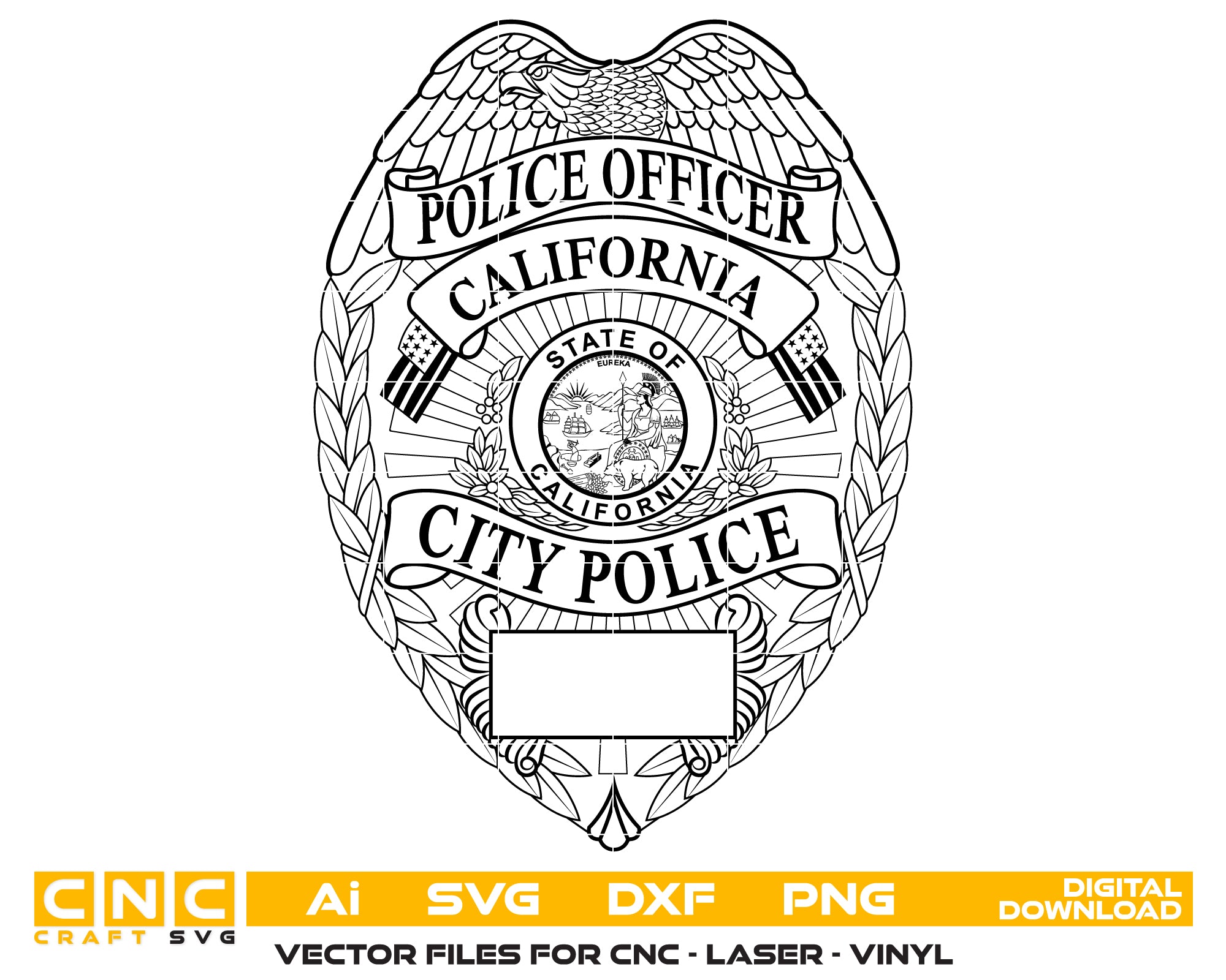 City Police Officer Badge California SVG, California Police Emblem Vector, City Police Badge SVG, California Law Enforcement Badge Vector, Police Officer Badge CA