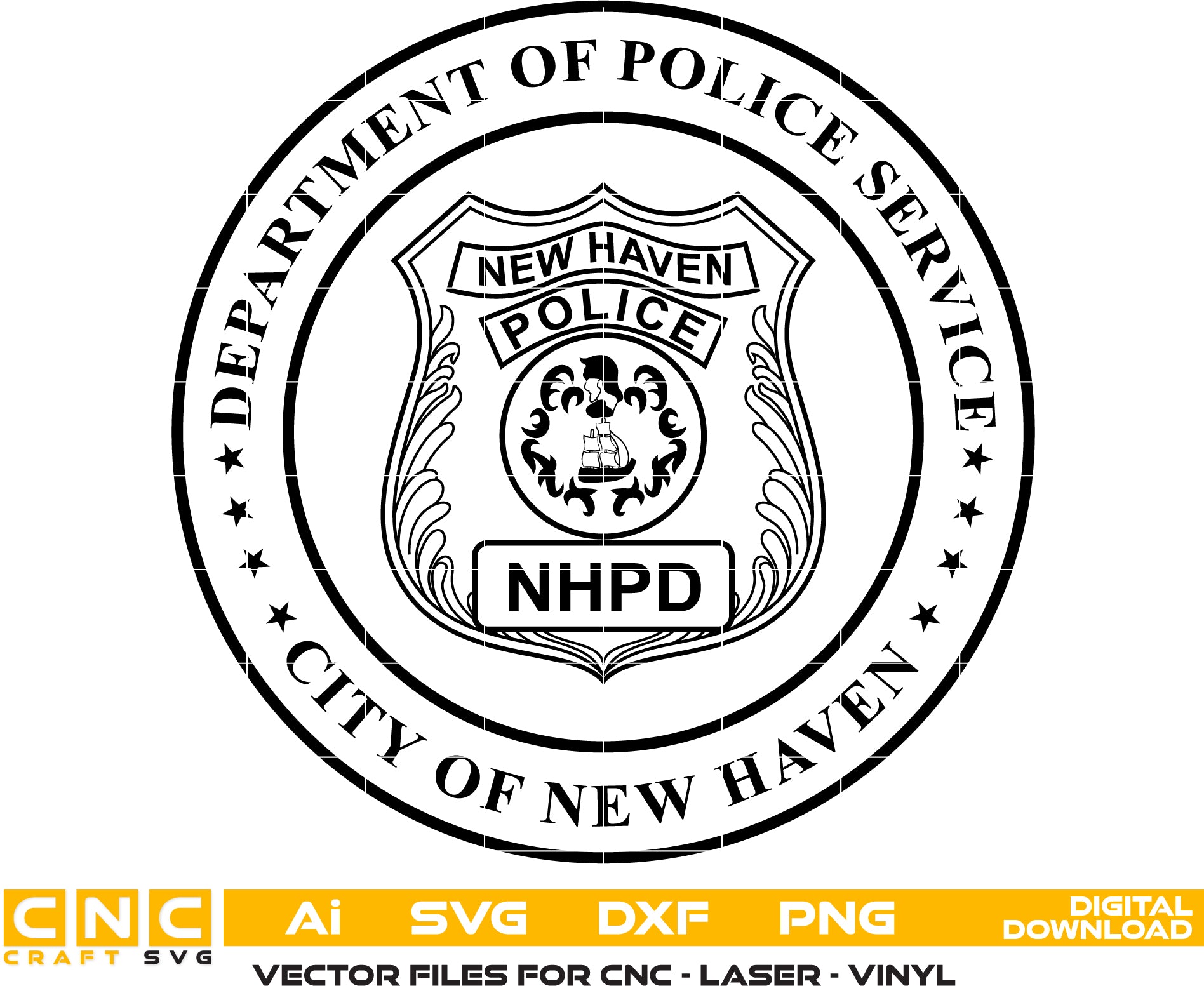 City of New Haven Police Department Badge SVG, New Haven Police Badge Vector, Law Enforcement Badge SVG, Police Department Badge, City Police Badge Vector