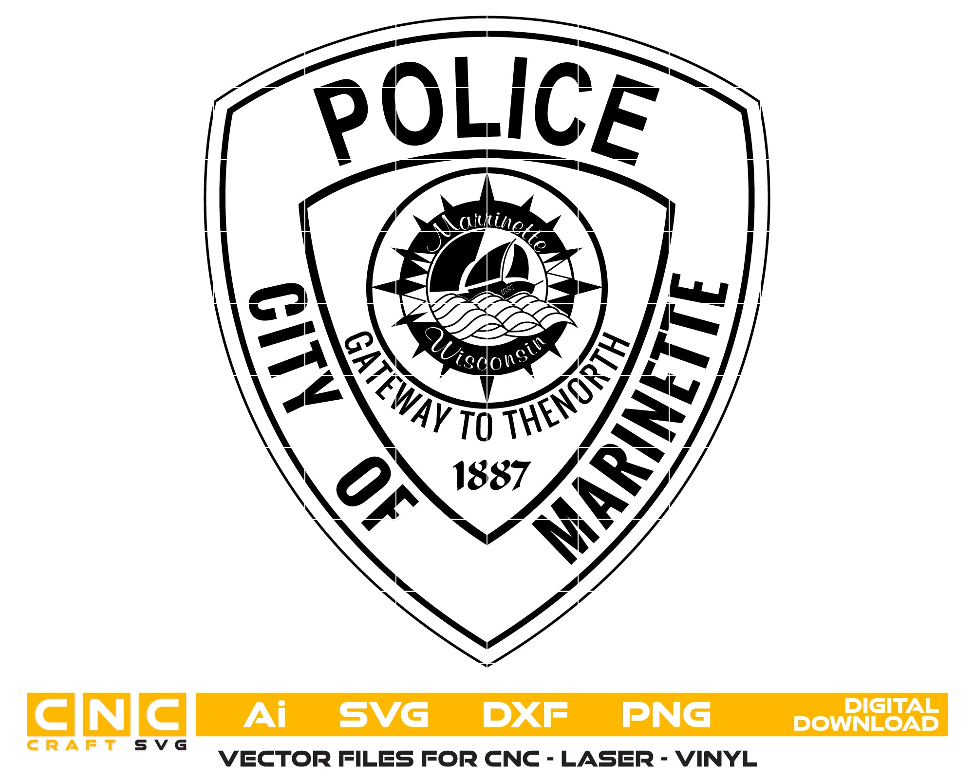 City of Marinette Police Logo SVG – Printable Badge Vector for Crafts & Engraving