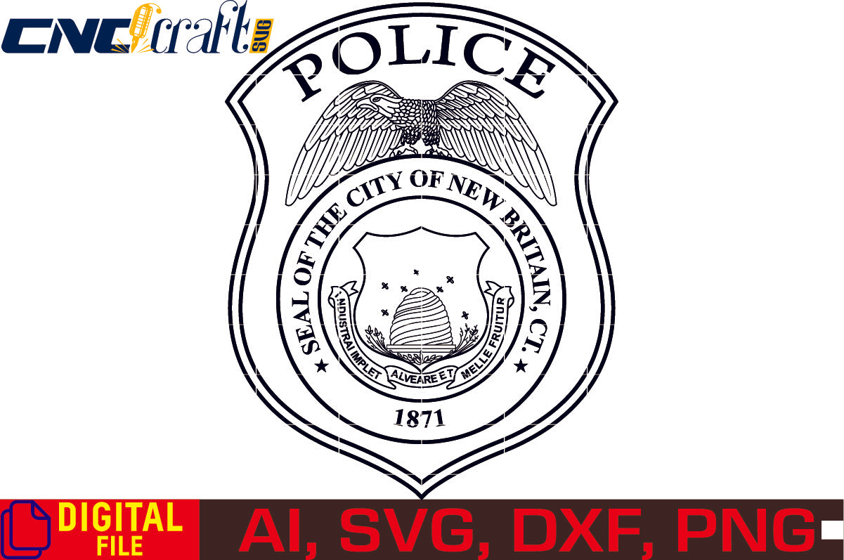 New Britain Police Badge vector file for Laser Engraving, Woodworking, CNC Router, vinyl, plasma, Xcarve, Vcarve, Cricut, Ezecad etc.