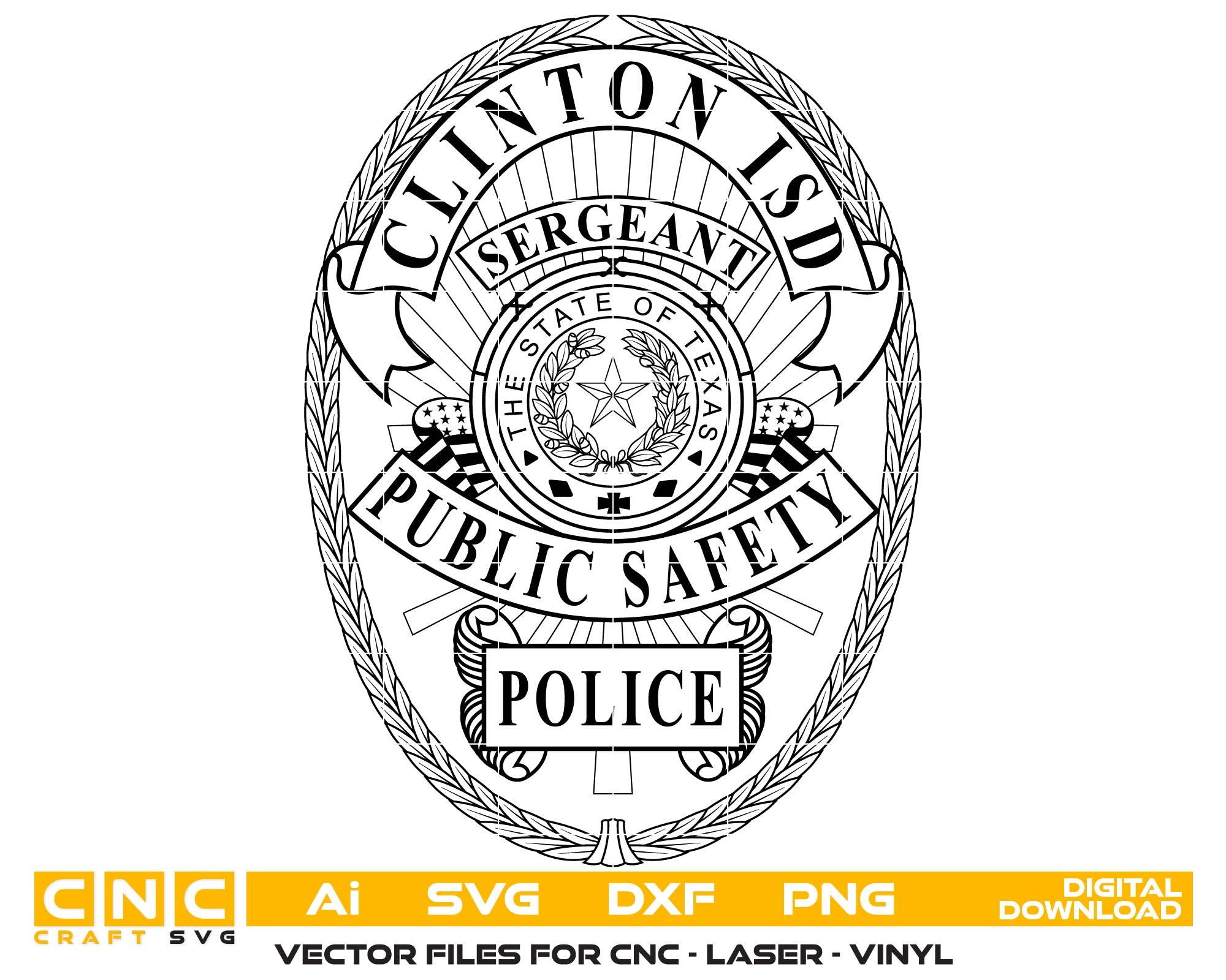 clinton isd public safety police sergeant badge svg, clinton isd police sergeant badge vector, school district police sergeant svg emblem, texas isd police badge svg, clinton isd law enforcement badge svg