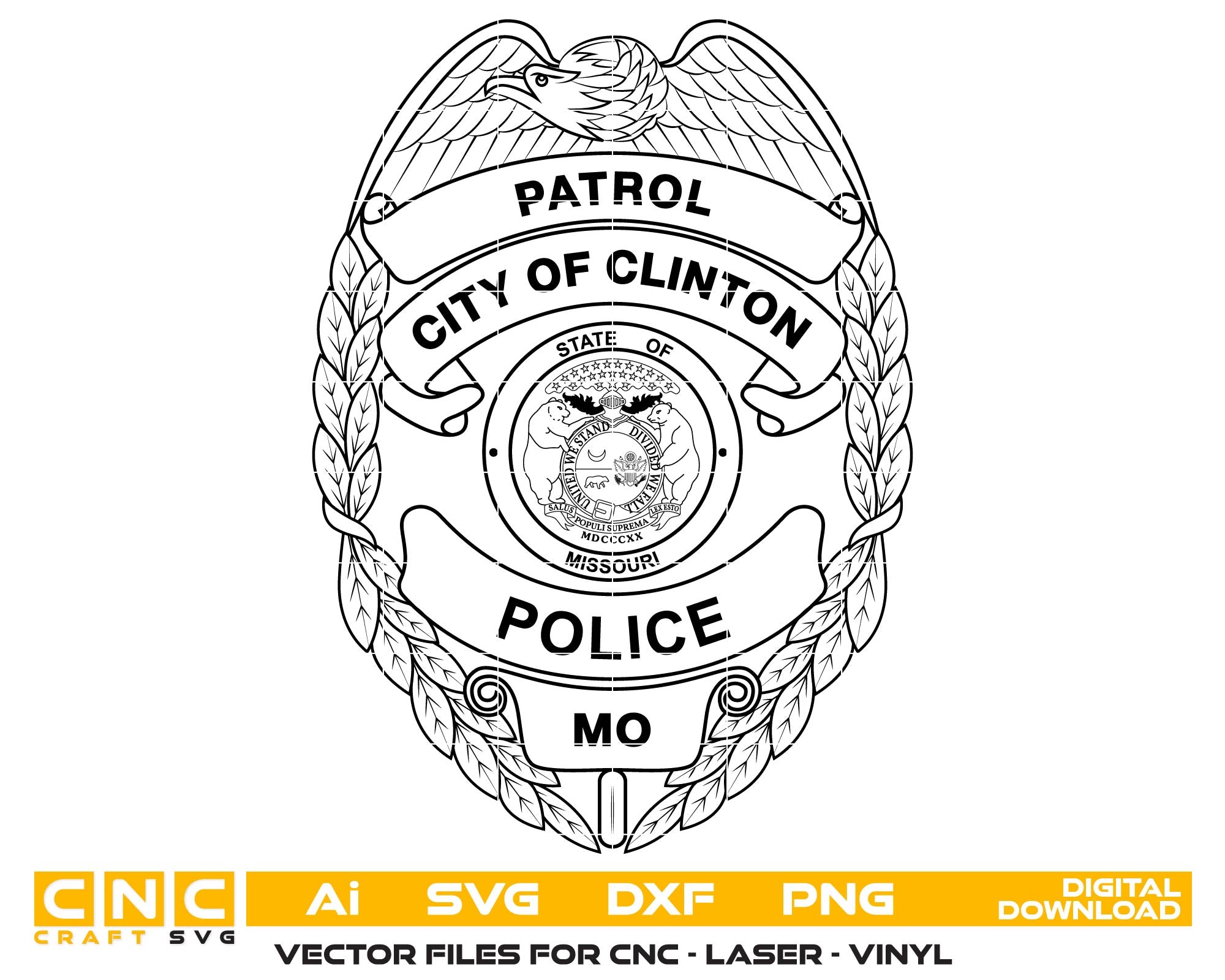 clinton police patrol badge svg, clinton missouri police badge vector design, clinton mo police svg emblem, police patrol badge clinton mo svg, clinton law enforcement badge svg