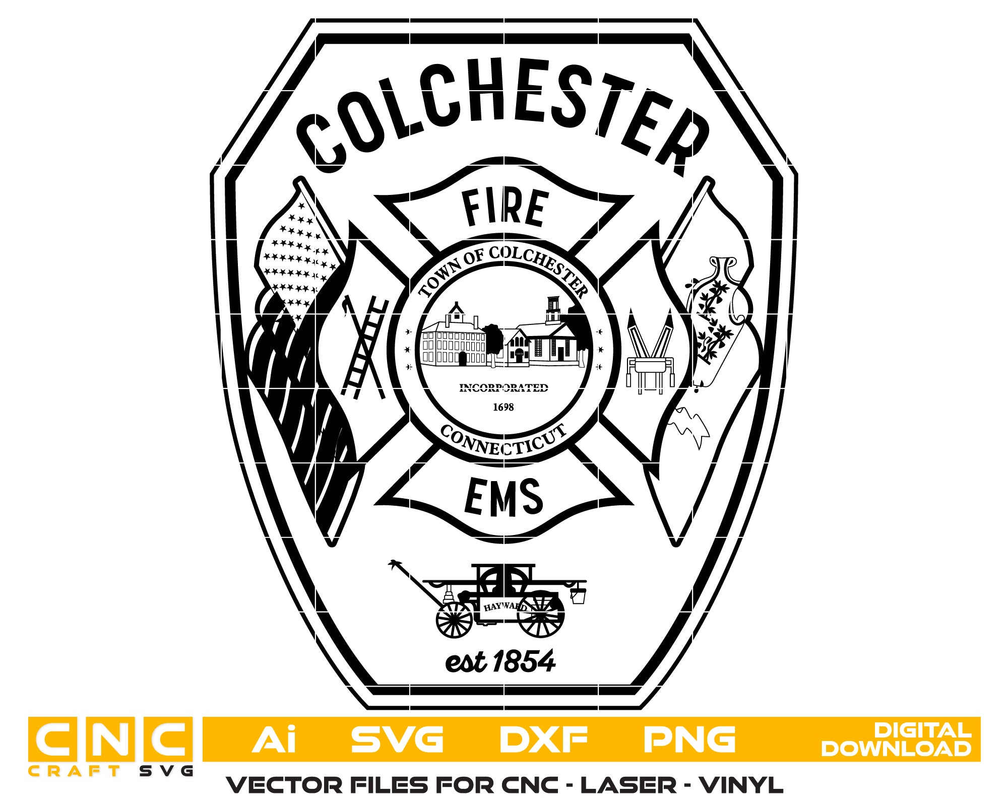 Colchester Fire Department Badge SVG, Colchester Firefighter Badge Vector, Colchester Fire Emblem SVG, Fire Department Badge Colchester, Firefighter Badge Vector