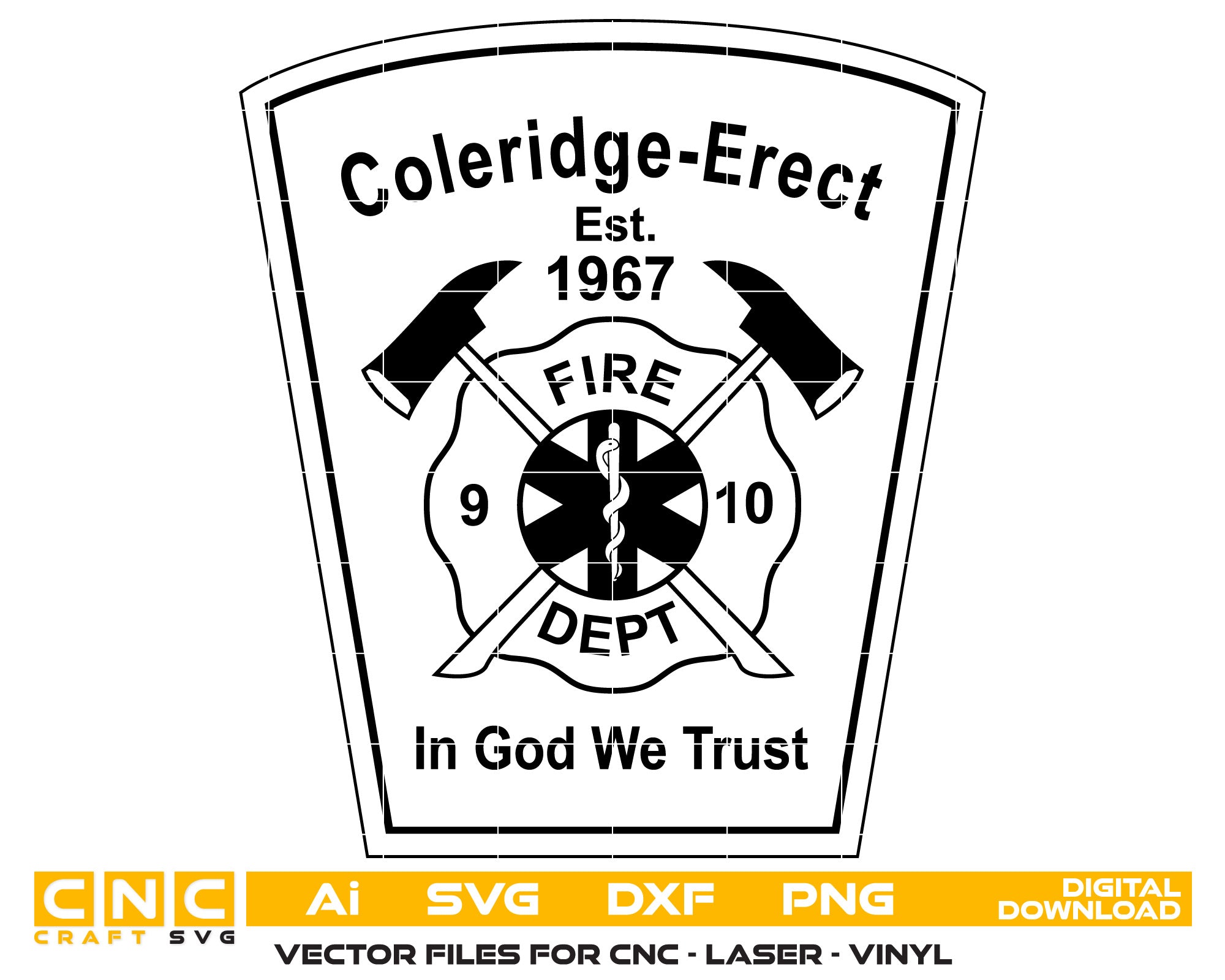 Coleridge Erect Fire Department Badge SVG | Firefighter Vector Design for CNC & Printing