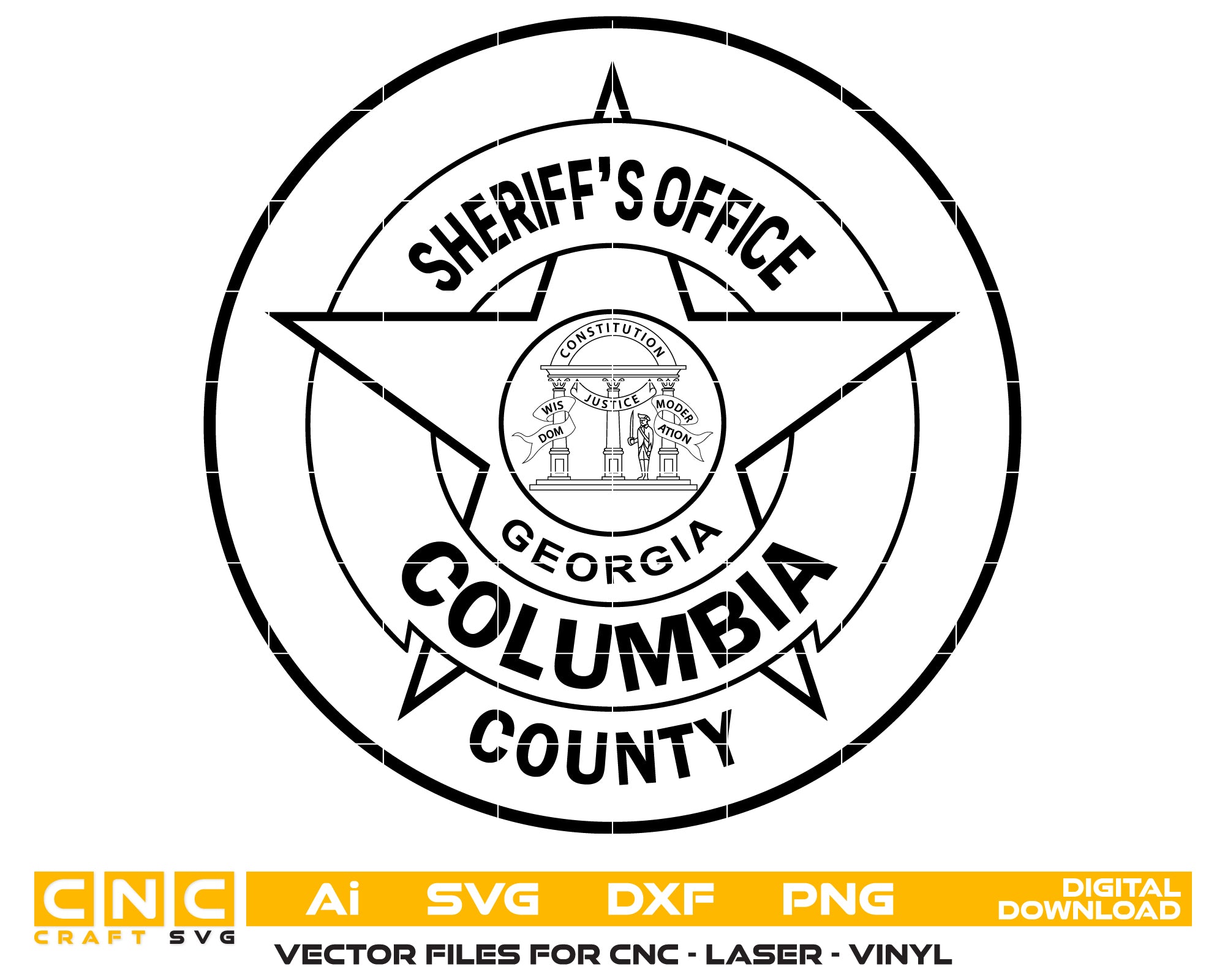 Columbia County Georgia Sheriff Badge SVG, Georgia Sheriff Badge Vector, Columbia County Law Enforcement Badge, Police Badge SVG, Sheriff Department Emblem