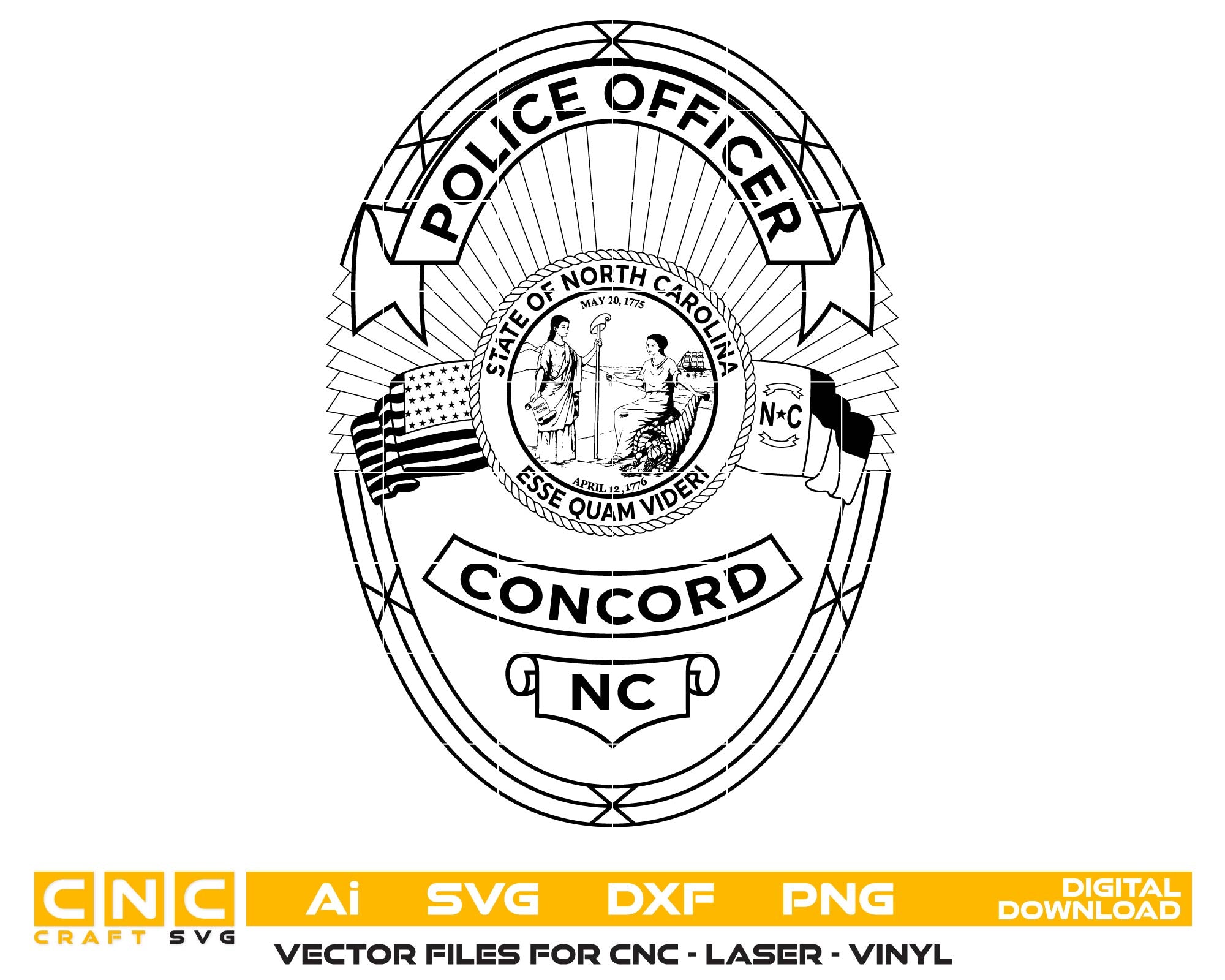 Concord Police Officer Badge SVG, Concord Police Badge Vector, Police Officer Badge Emblem, Law Enforcement Badge SVG, Police Badge Vector File