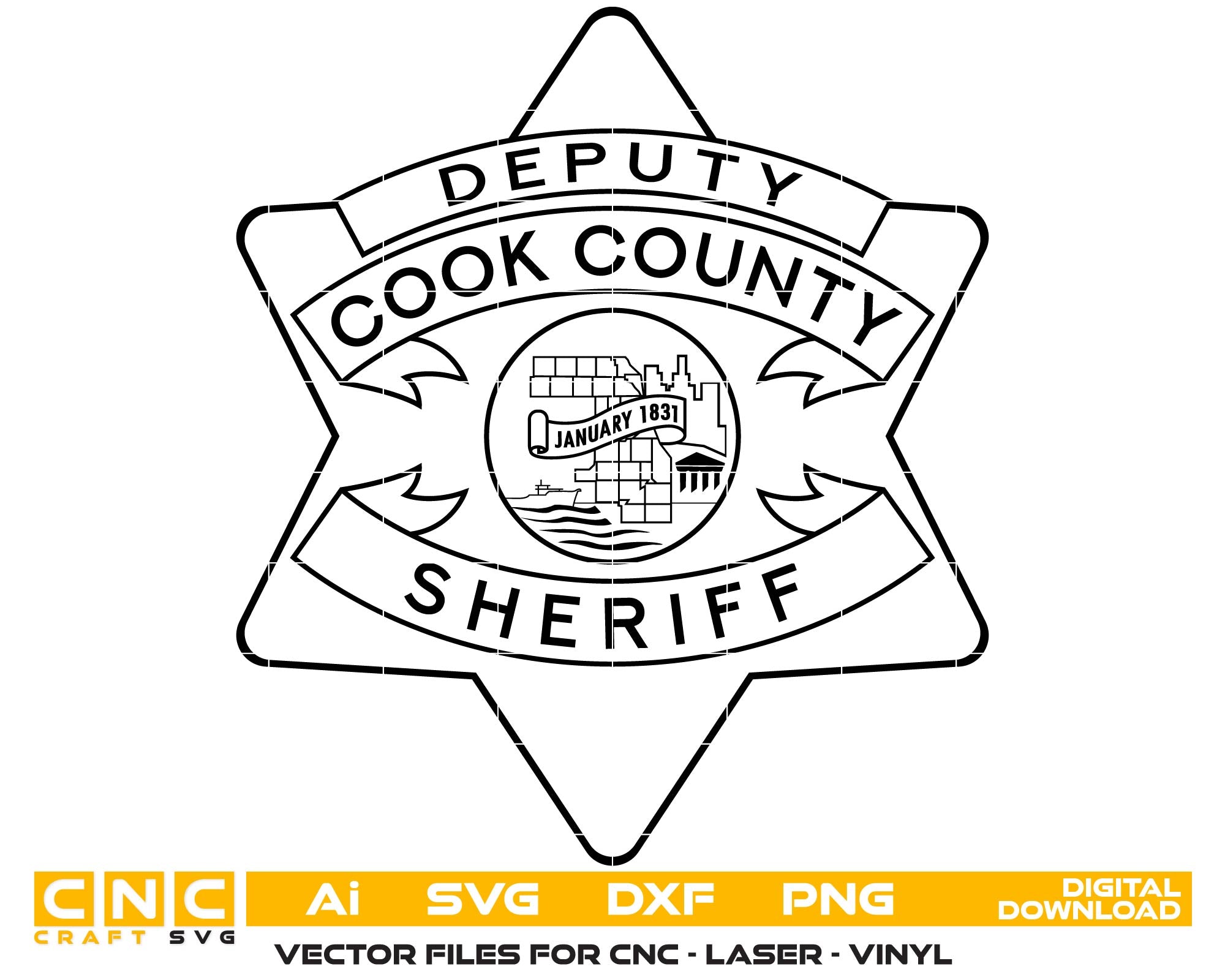 Cook County Deputy Sheriff Badge SVG, Illinois Deputy Sheriff Emblem Vector, Cook County Sheriff Badge SVG, Cook County Police Badge Vector, Illinois Law Enforcement SVG