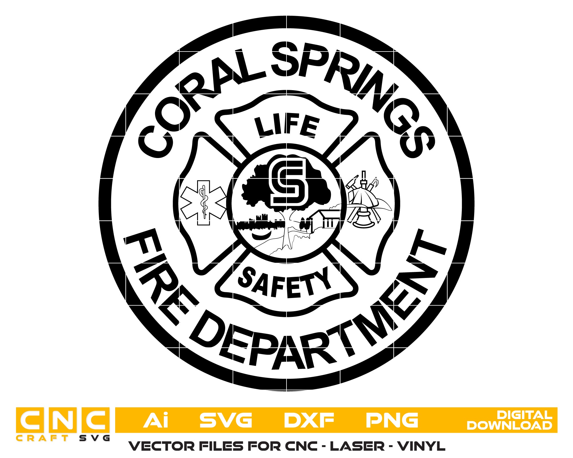 Coral Springs Fire Department Badge SVG, Coral Springs Firefighter Badge Vector, Coral Springs Fire Dept SVG Emblem, Fire Department Badge Logo Vector SVG, #support