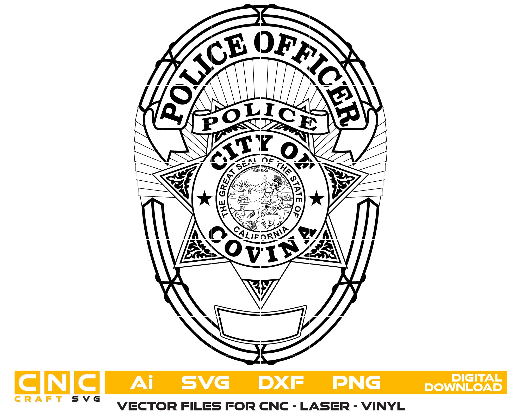 Covina Police Officer Badge SVG, California Police Badge Vector, Covina Law Enforcement Emblem, Police Officer Shield SVG, Covina PD Badge