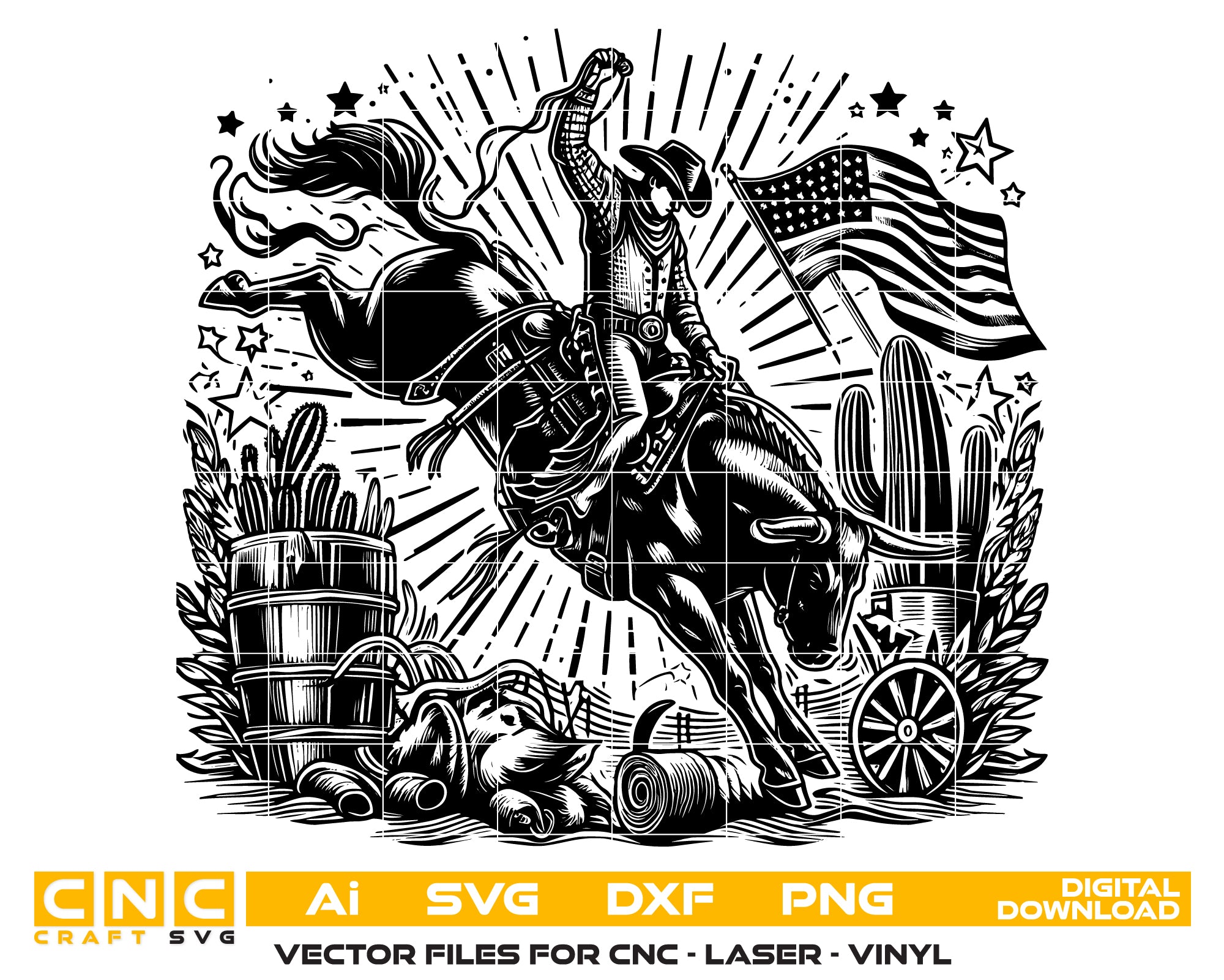 Cowboy Riding Vector File | Rodeo Cowboy Design for CNC, Vinyl, and Printing