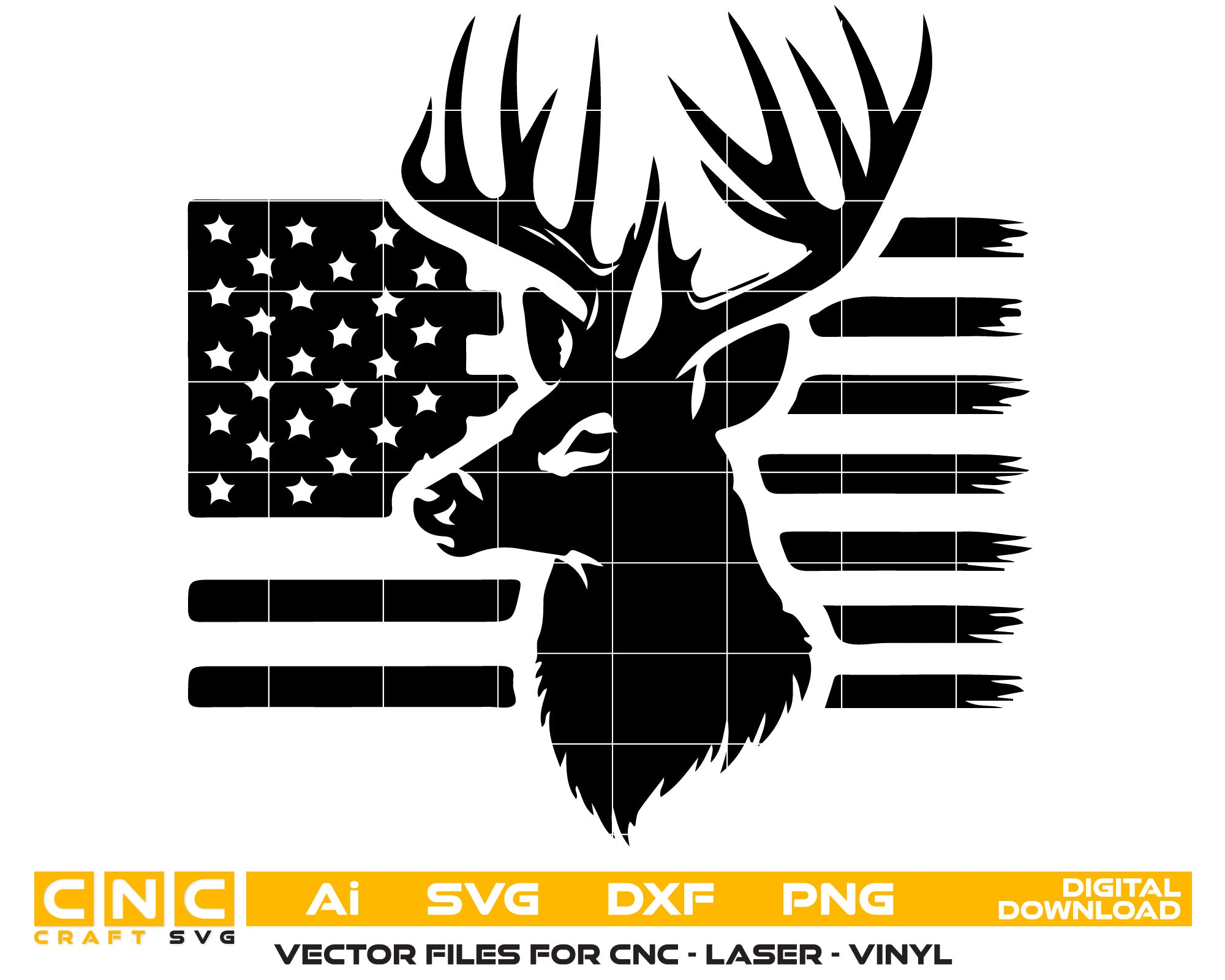 Deer Hunting American Flag Vector Art – Digital Download