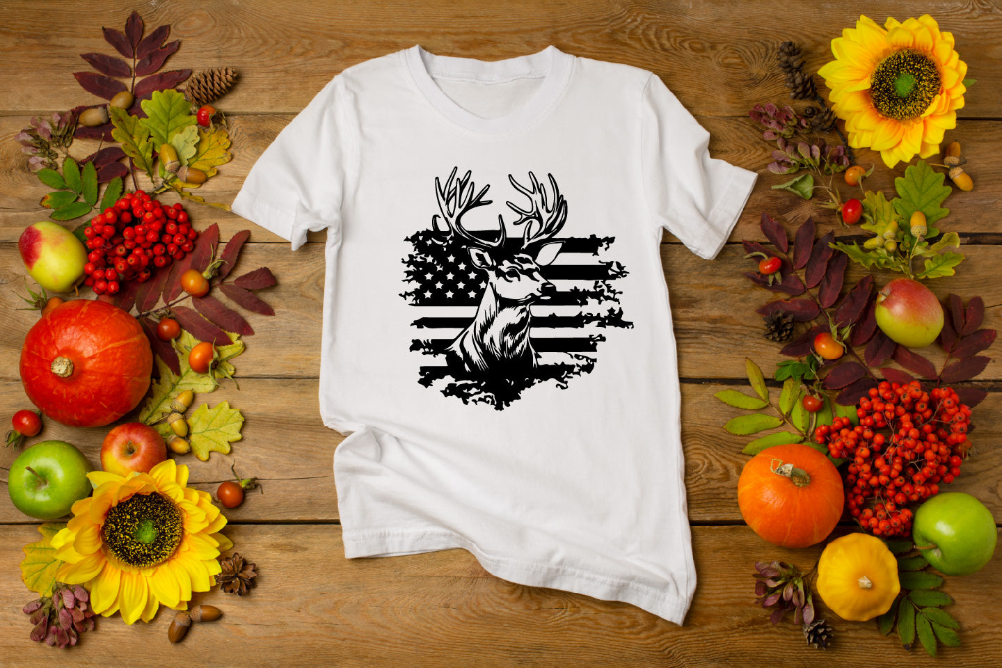 Deer USA Flag Black & White Vector Art – Digital Download