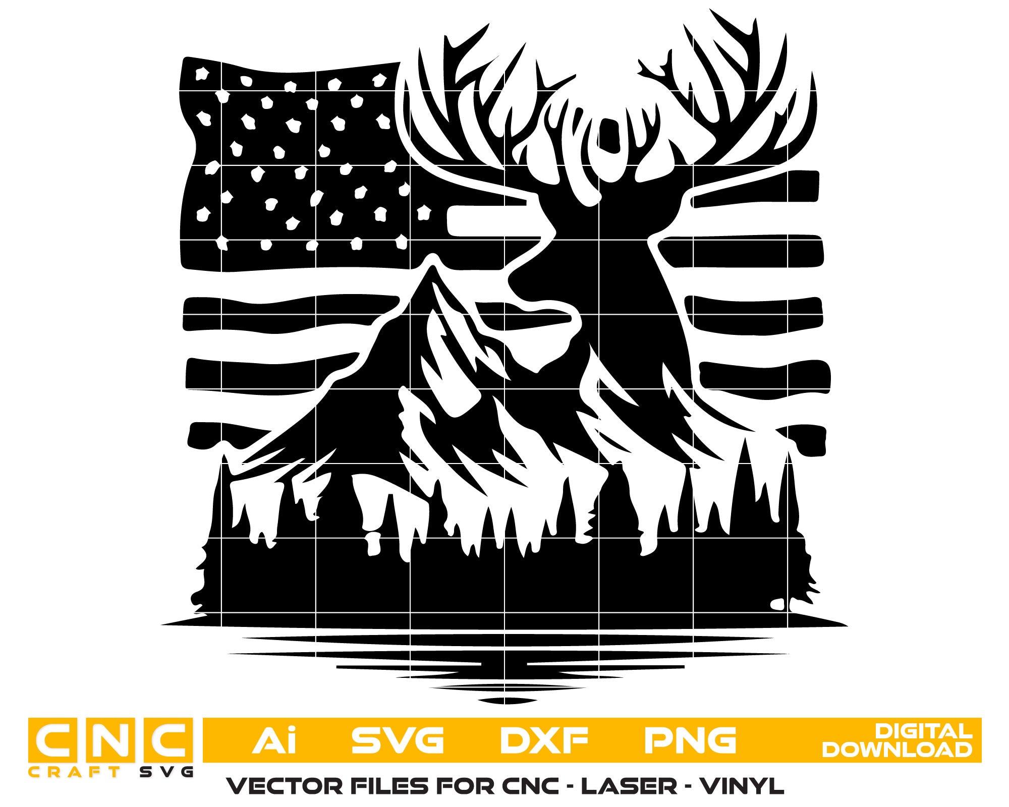 Deer USA Flag & Pine Tree Vector Art – Digital Download