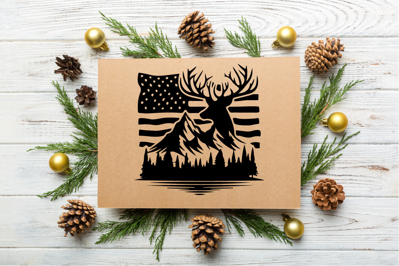 Deer USA Flag & Pine Tree Vector Art – Digital Download