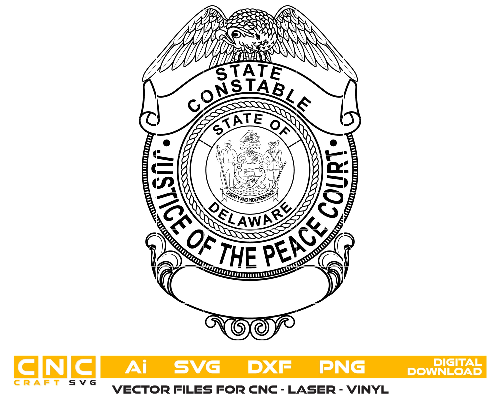 Delaware State Constable Badge SVG, Justice of The Peace Court Badge Vector, Delaware Law Enforcement Badge SVG, Constable Logo Digital File, Delaware Police Badge SVG