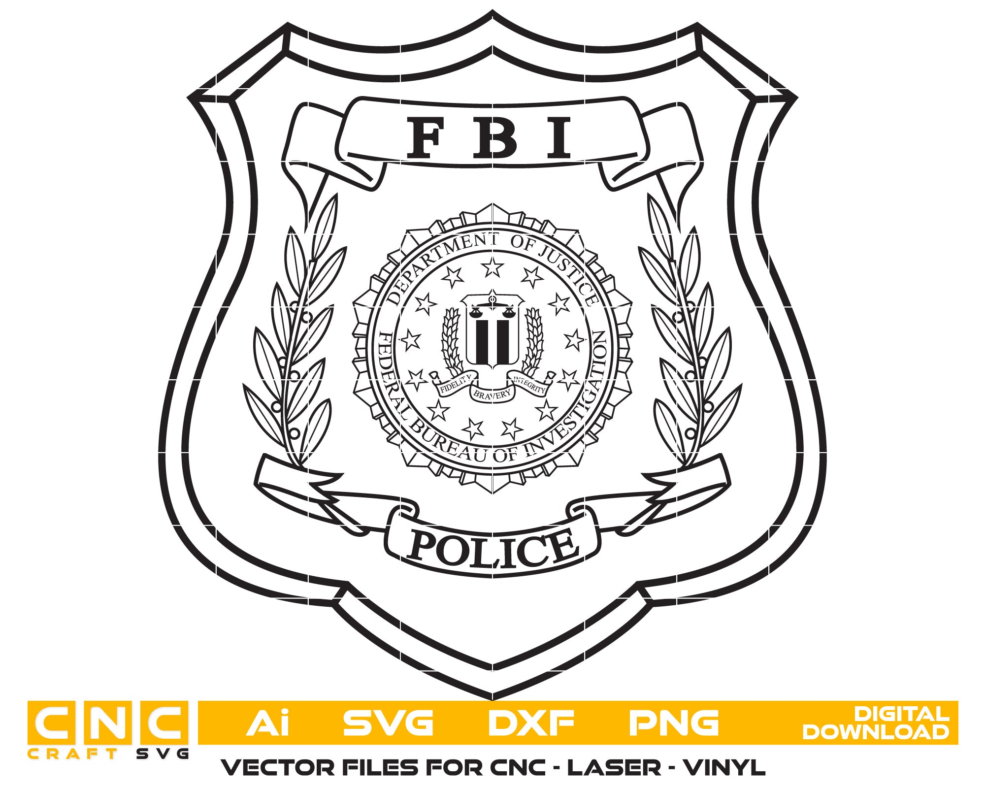 Department of Justice Federal Bureau of Investigation Police Badge Vector Art, Ai,SVG, DXF, PNG, Digital Files