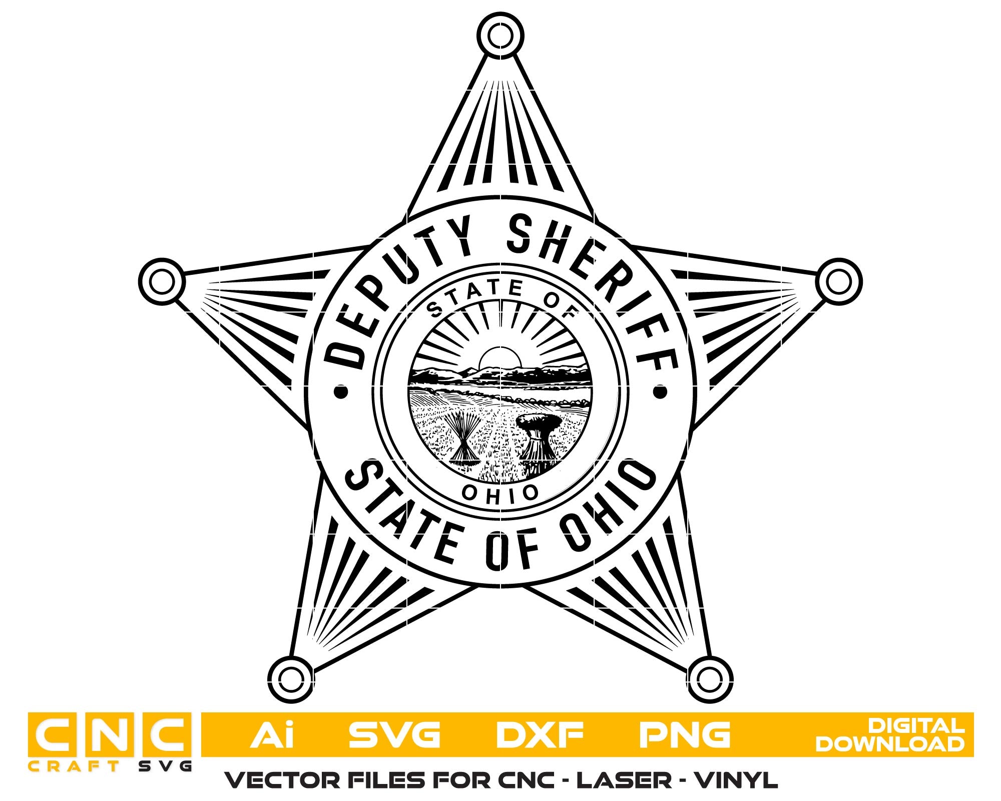 Deputy Sheriff Badge Ohio SVG, Ohio Sheriff Badge Vector, Law Enforcement Badge SVG Ohio, Deputy Sheriff Emblem Vector, Ohio Police Sheriff Badge SVG