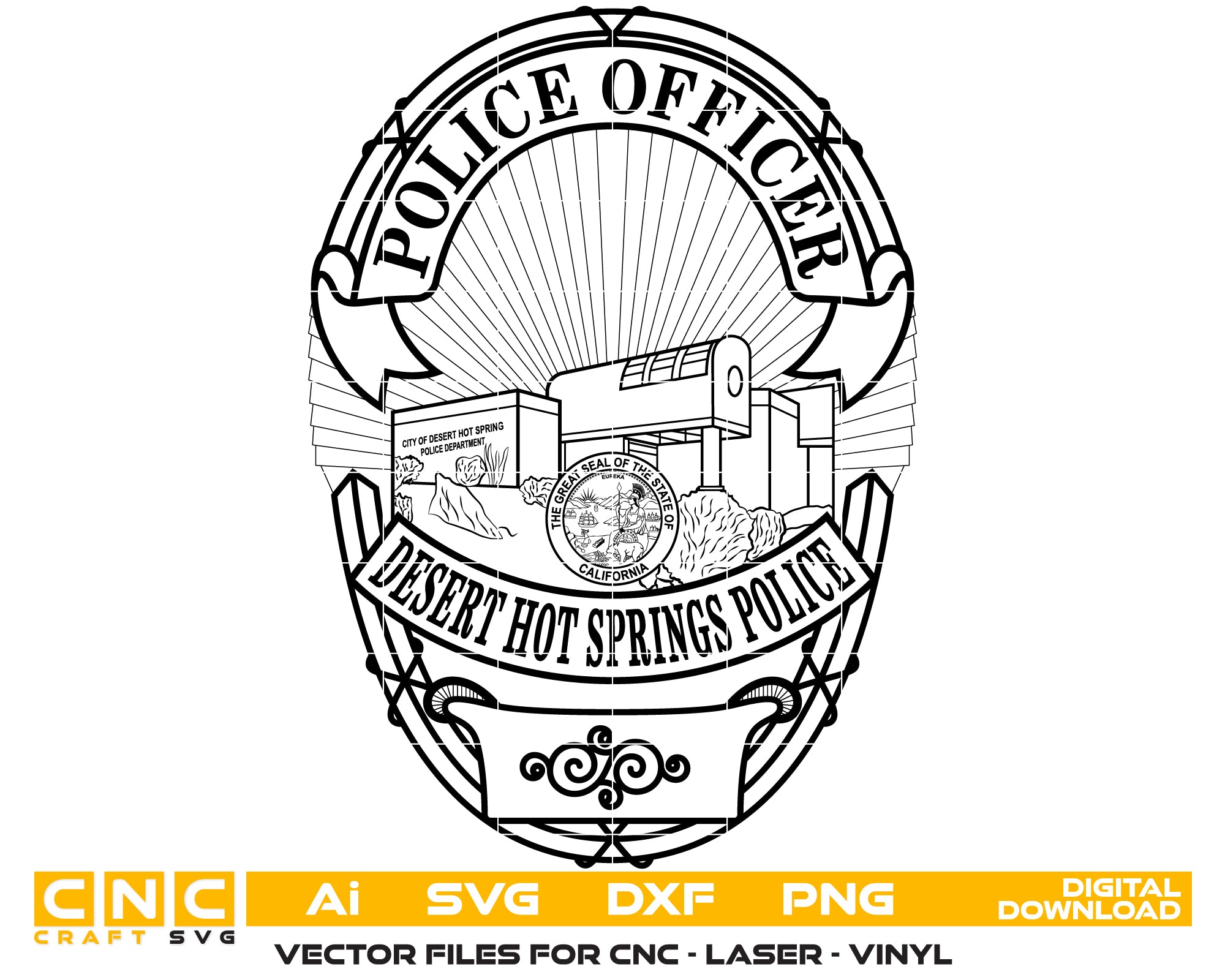 Desert Hot Springs Police Officer Badge SVG, California Law Enforcement Badge, Desert Hot Springs Police Vector, Police Officer Emblem SVG, Law Badge Design