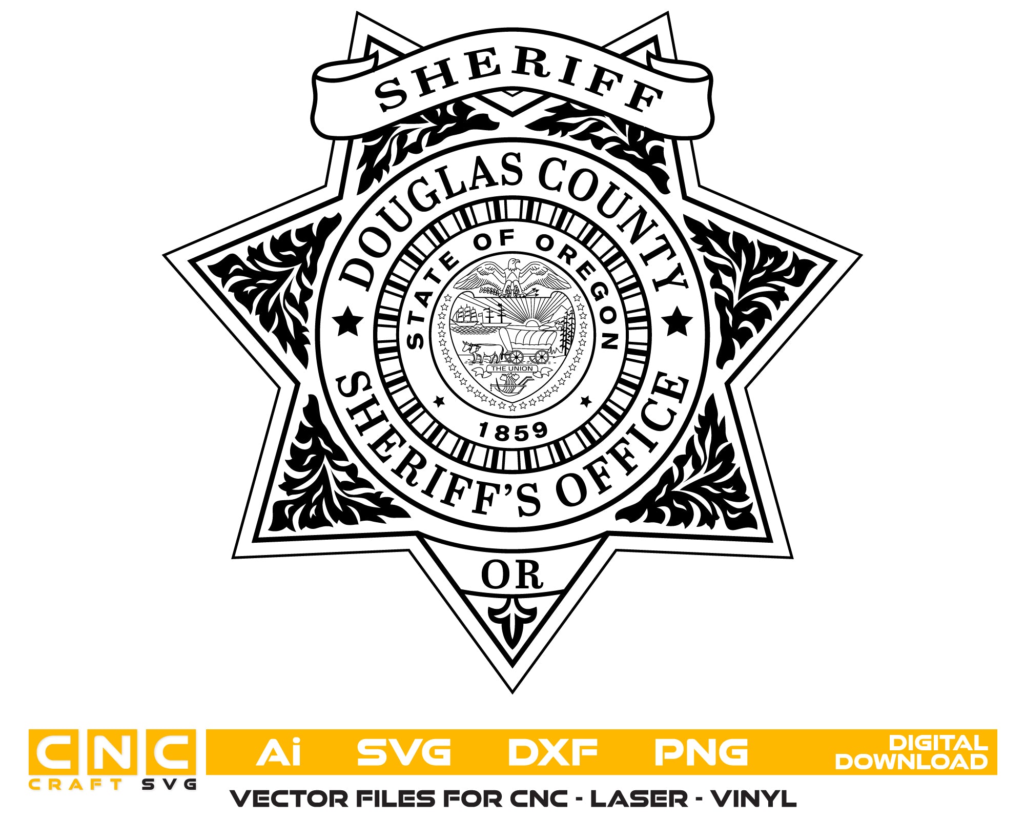 Douglas County Sheriff Badge SVG, Oregon Sheriff Officer Vector, Douglas County Police Badge SVG, Law Enforcement Badge Digital File, Sheriff Patch SVG Design