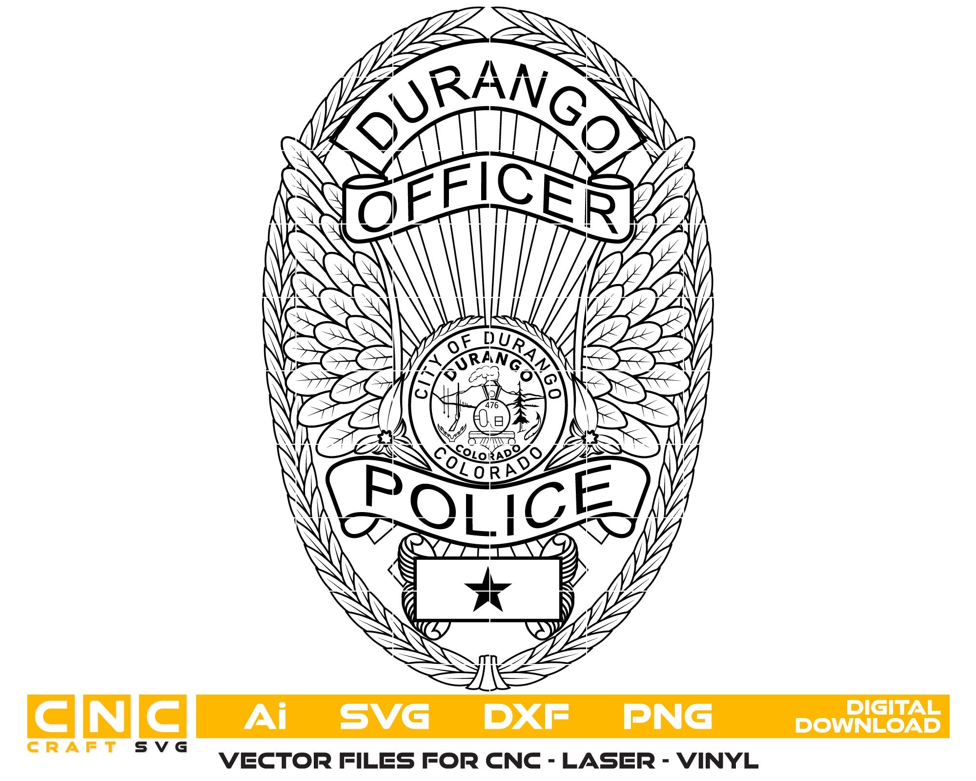 Durango Police Officer Badge, Colorado, Durango Police Officer Badge, Durango Police Badge, Police Badge Svg