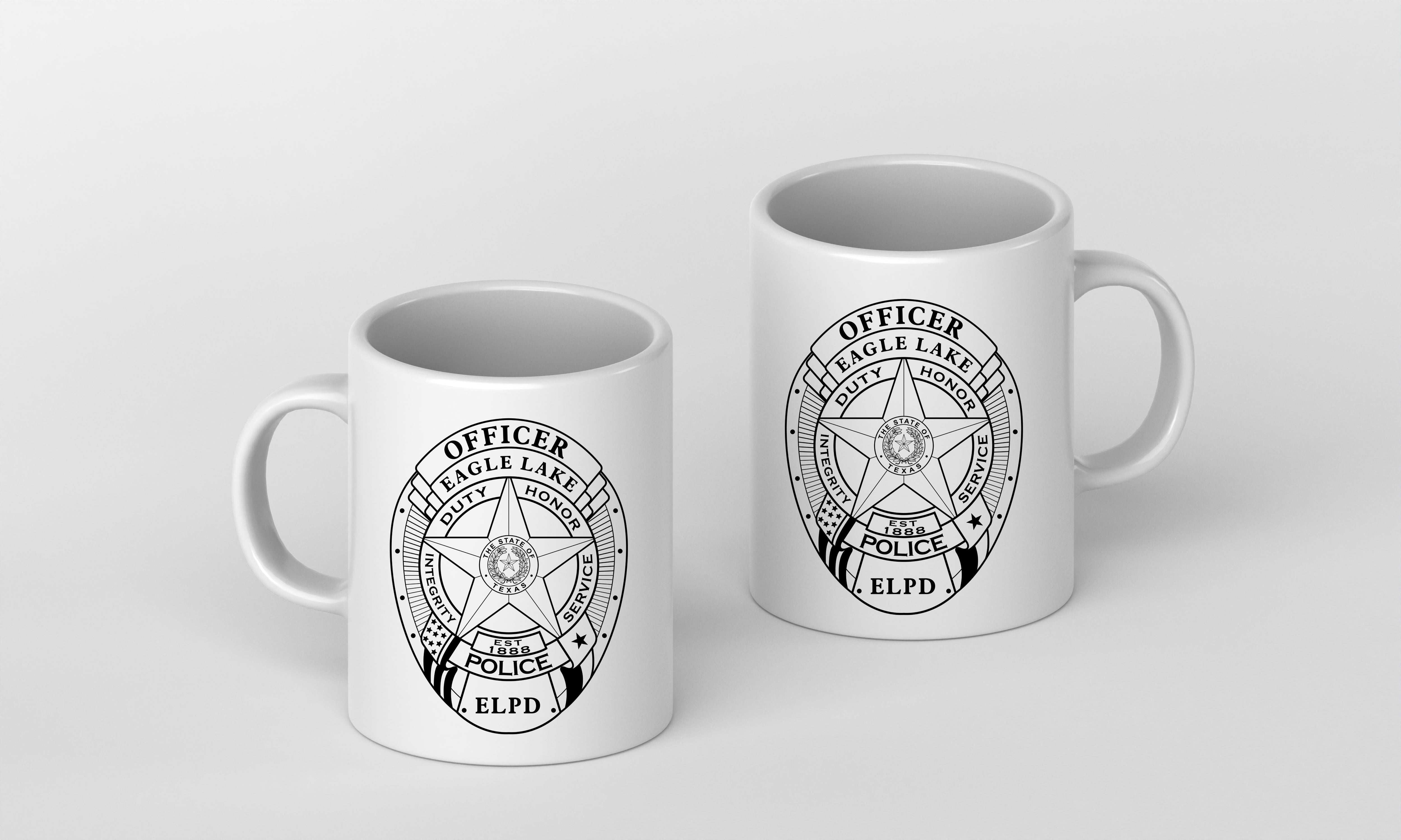 Two white mugs with black insignia design on a light gray background
mug printing art
vector line art mockup with mug