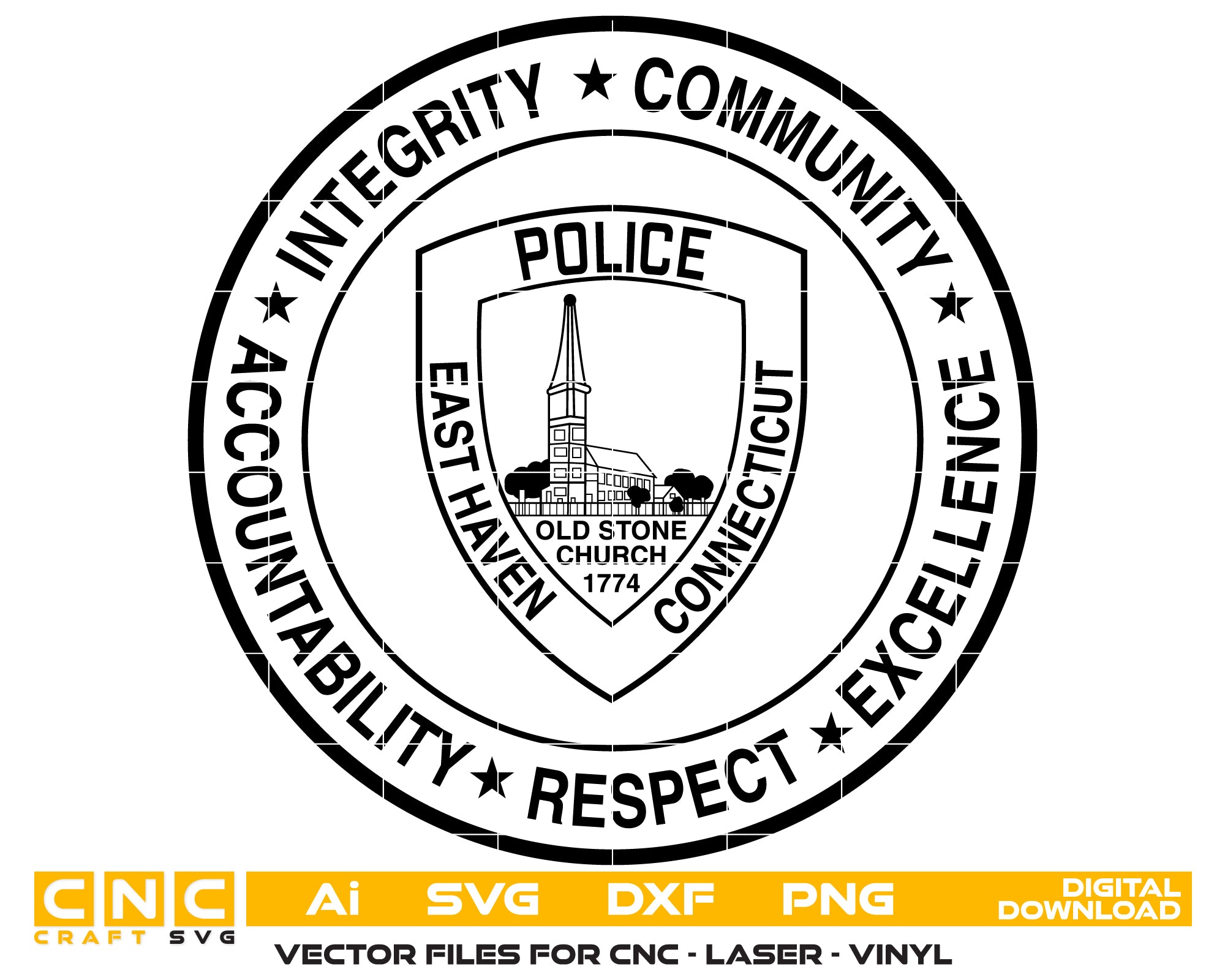 East Haven Police Department Patch SVG digital download, Connecticut police patch vector design for Cricut, Silhouette, CNC, engraving, and law enforcement crafts.