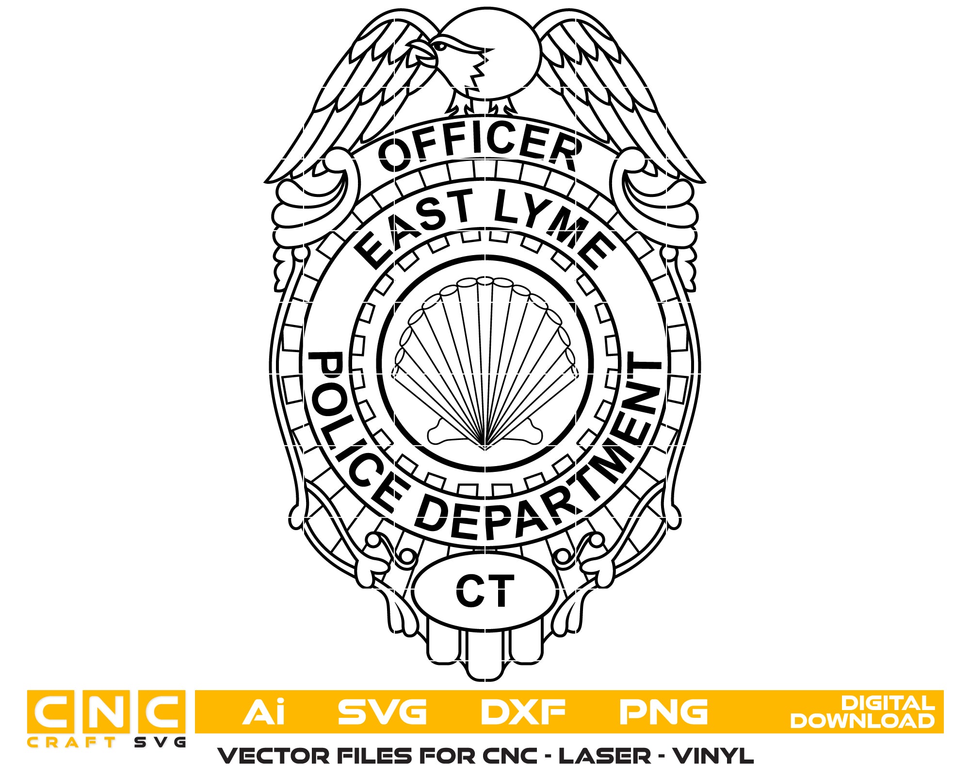 East Lyme Police Officer Badge SVG, East Lyme Connecticut Police Badge Vector, East Lyme Police Emblem SVG, Connecticut Police Officer Badge Vector, East Lyme PD Badge