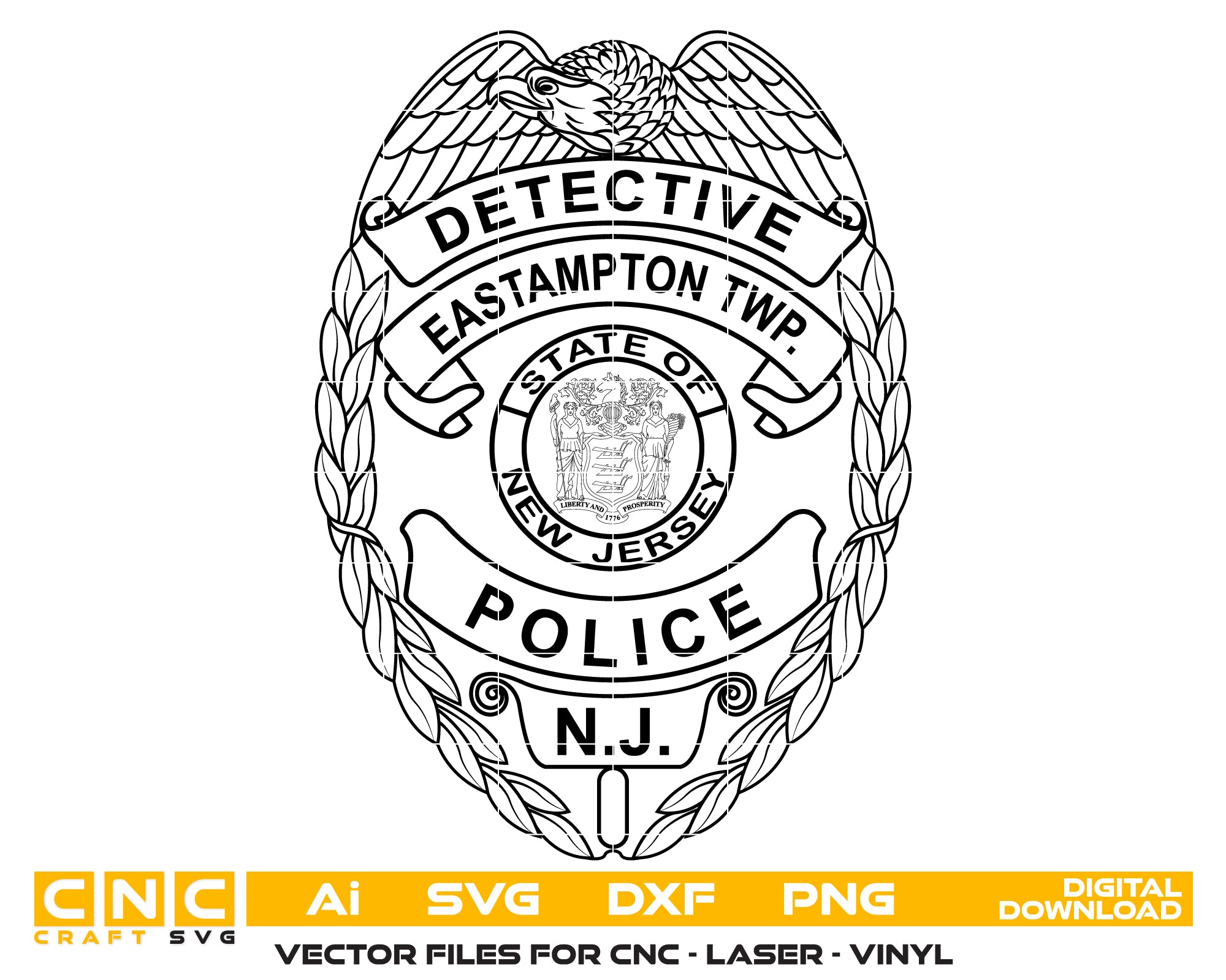 Eastampton Township Detective Police Badge SVG, New Jersey Police Badge Vector, Eastampton Police Detective Badge, Law Enforcement Badge SVG, Police Detective Badge Vector