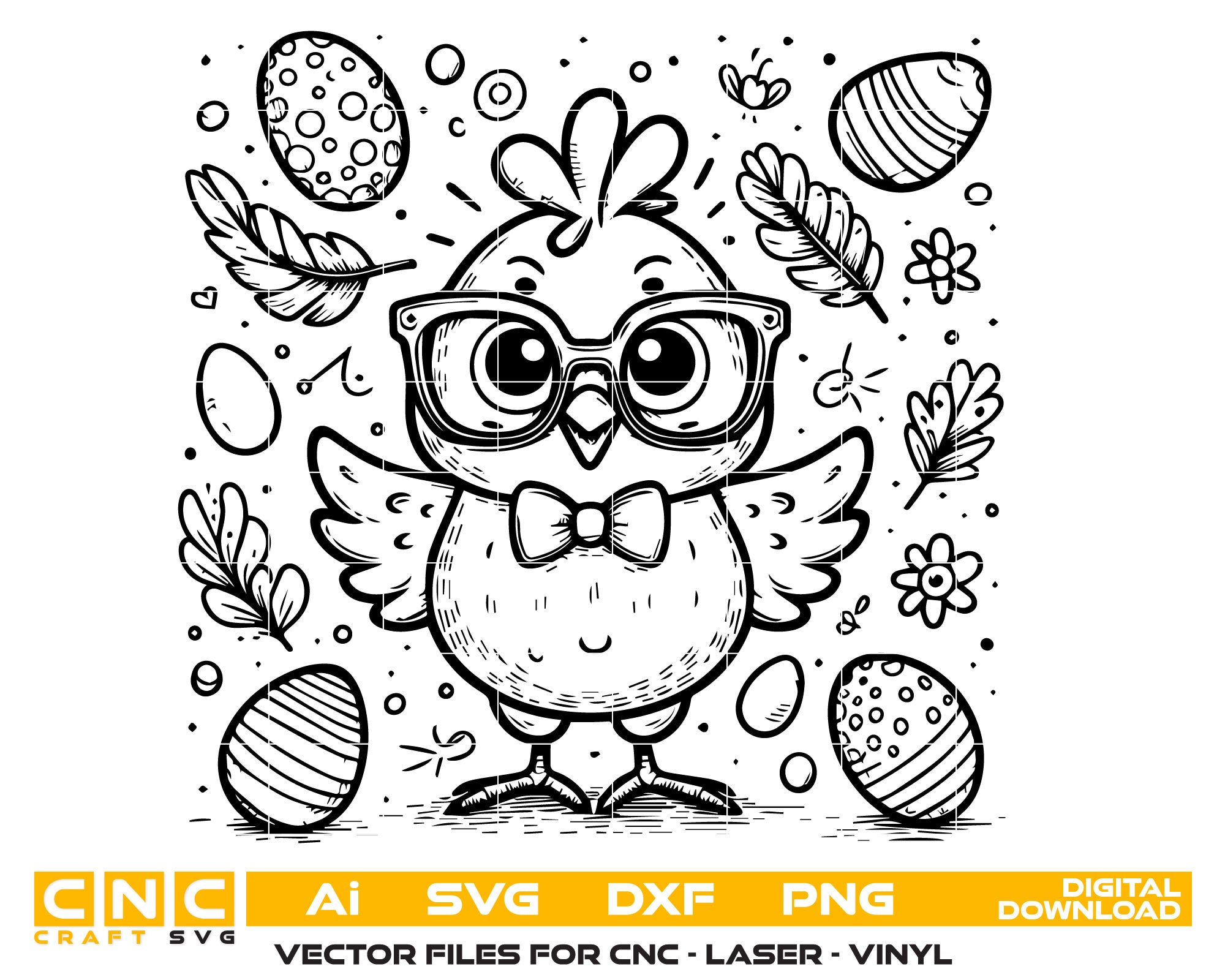 Easter Chick with Easter Eggs Vector – Festive Design for Crafts & Woodworking