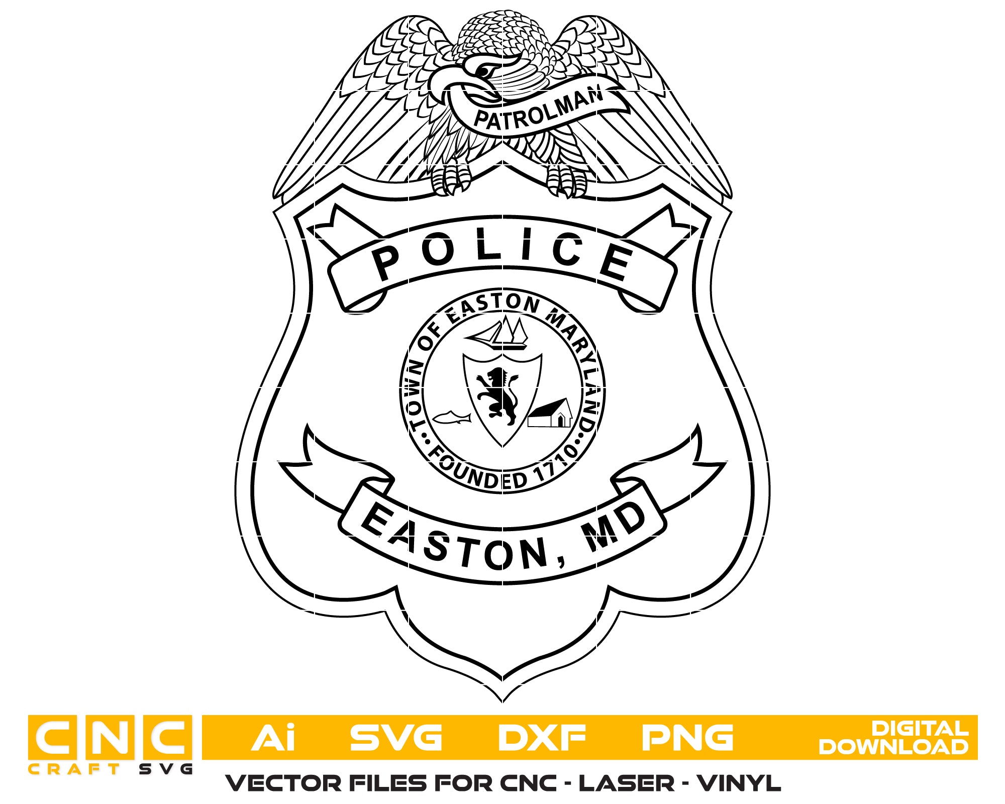 Easton Police Patrolman Badge SVG, Easton Maryland Police Badge Vector, Easton Police Patrolman SVG Emblem, Maryland Law Enforcement Badge Logo SVG, #support