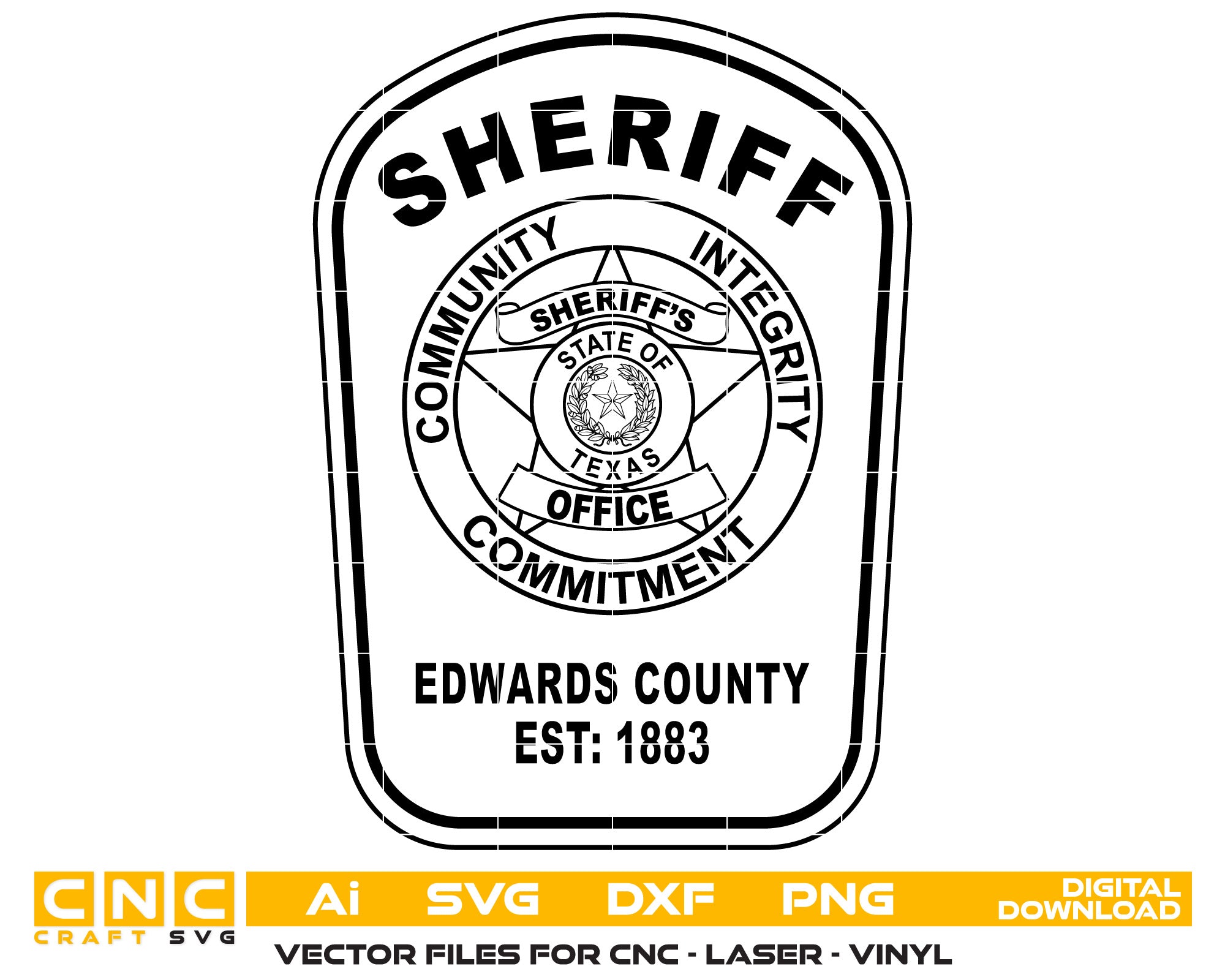 Edwards County Sheriff Badge
Sheriff Badge
Edwards Sheriff Badge
Sheriff Badge SVG
Texas Sheriff Badge