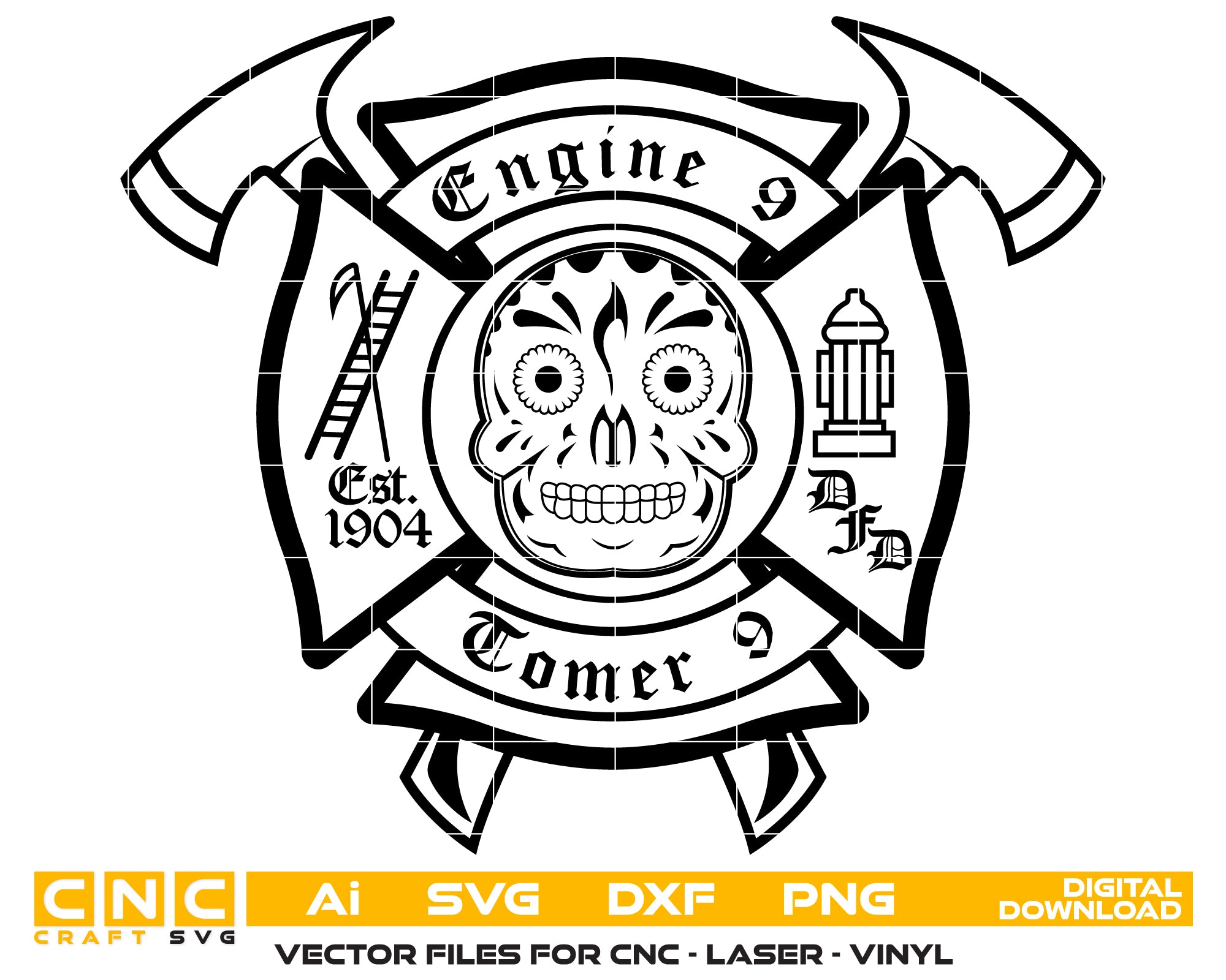 Engine 9 Sugar Skull Maltese Station Shirt Badge
