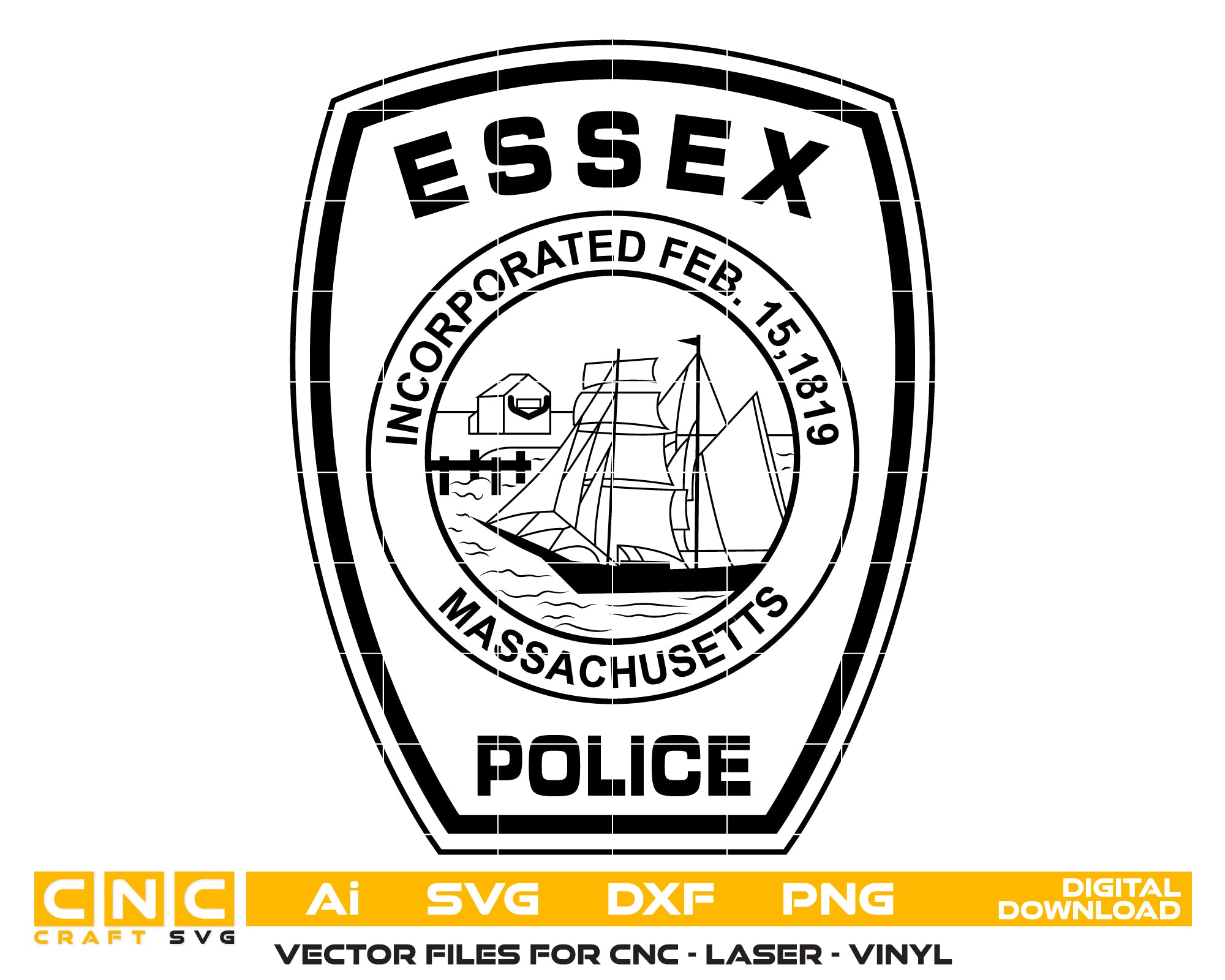 Essex Police Patch Massachusetts SVG, Essex MA Police Patch Vector, Essex Police Emblem SVG, Massachusetts Police Patch Vector, Essex Police Department Patch